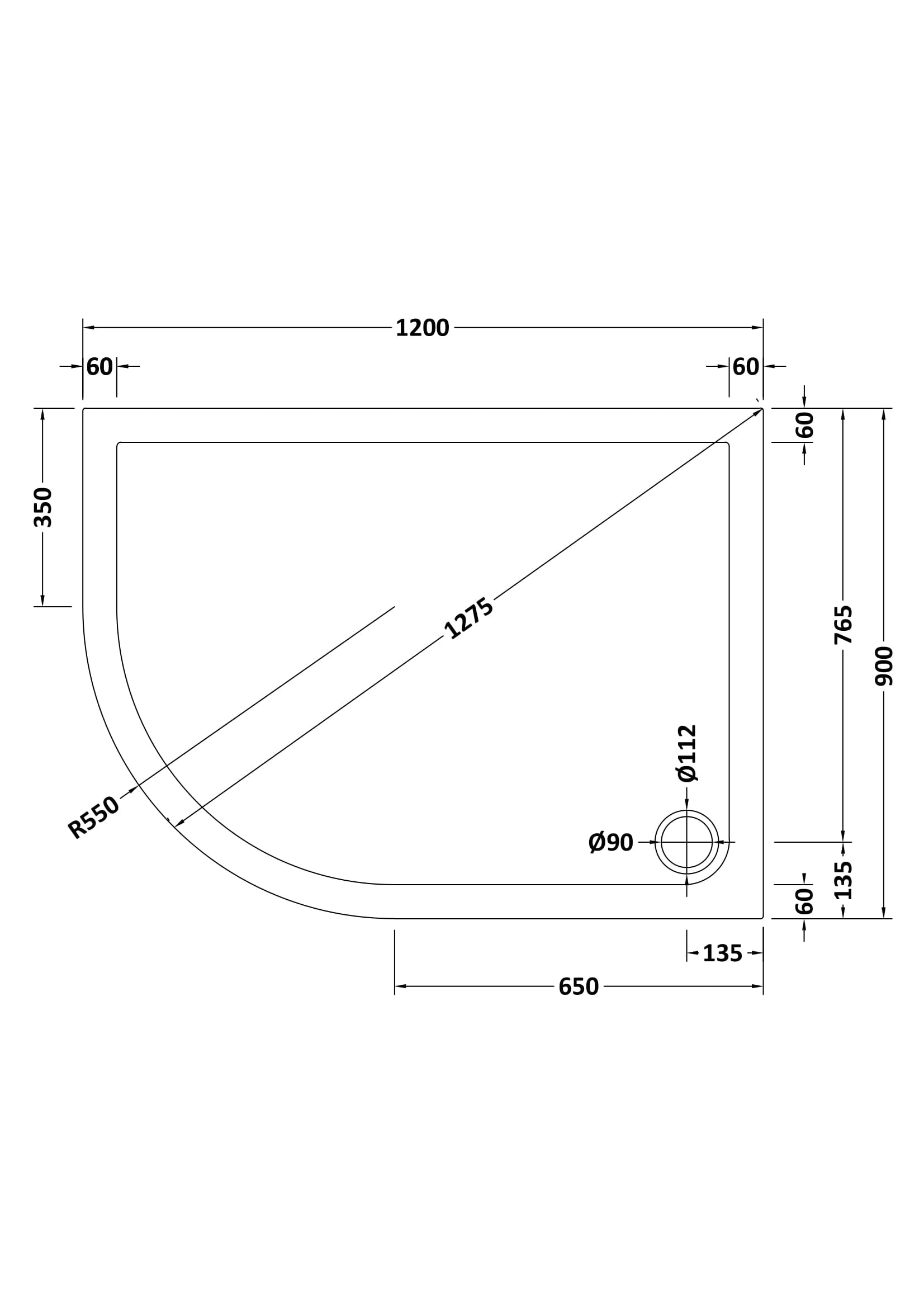 Vantage Plan F White Offset Quadrant Low Profile Shower Tray