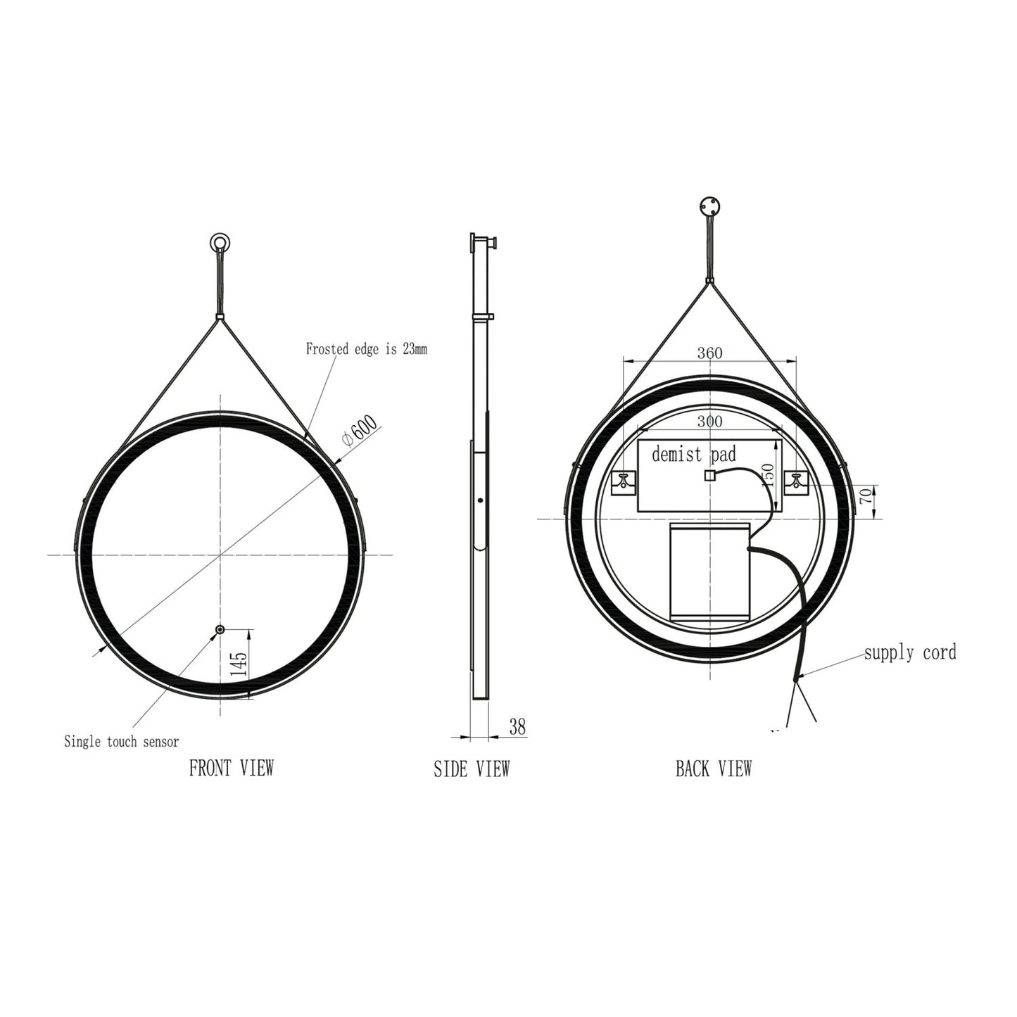 Belini Hanging Round LED Mirror