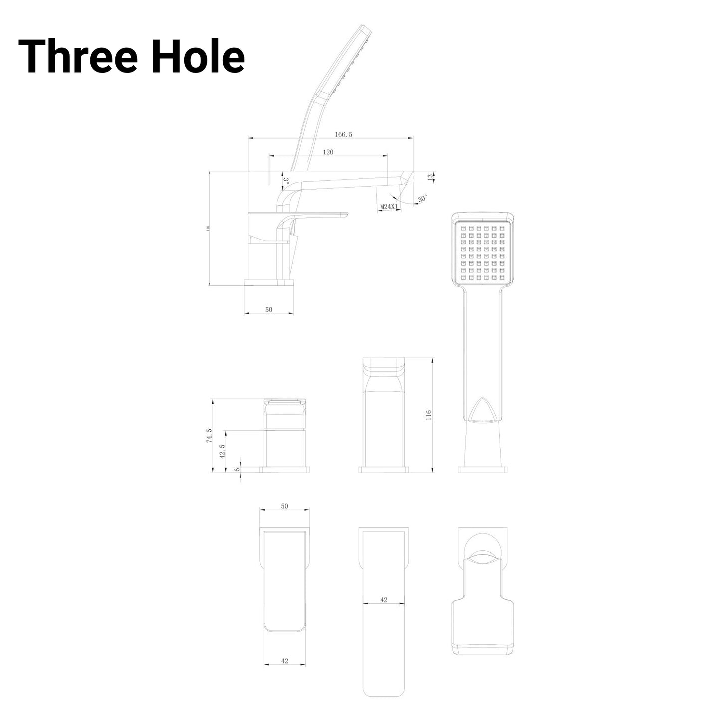 Muro Three & Four Hole Bath Shower Mixer Tap