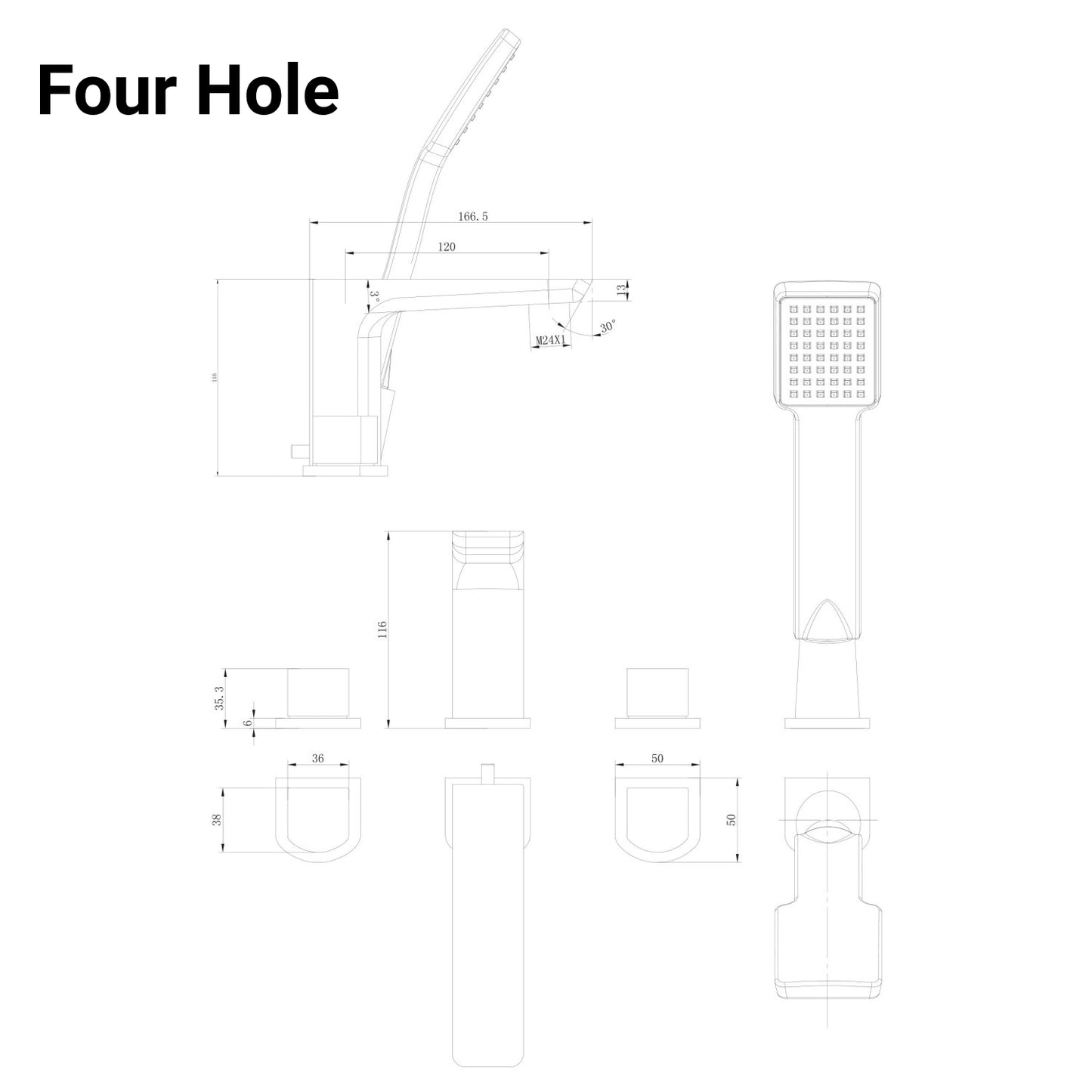 Muro Three & Four Hole Bath Shower Mixer Tap