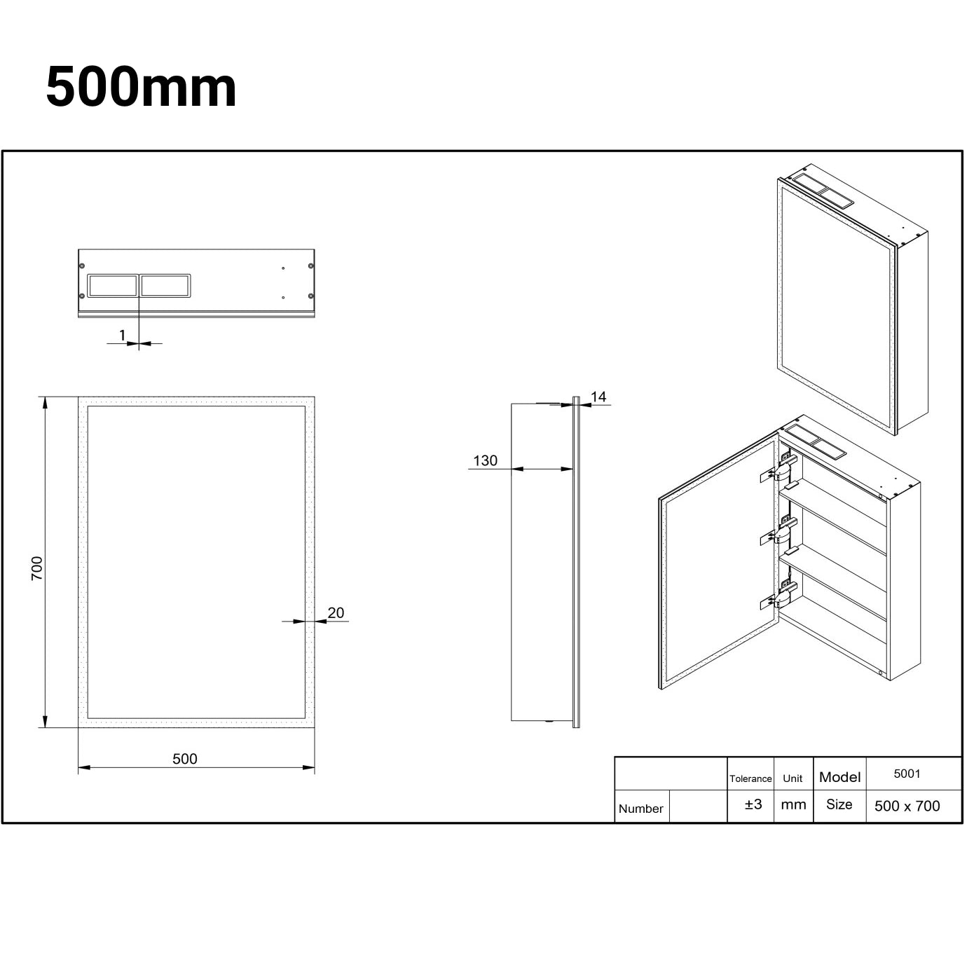Prospr Wall Hung Straight Edge LED Mirror Cabinet