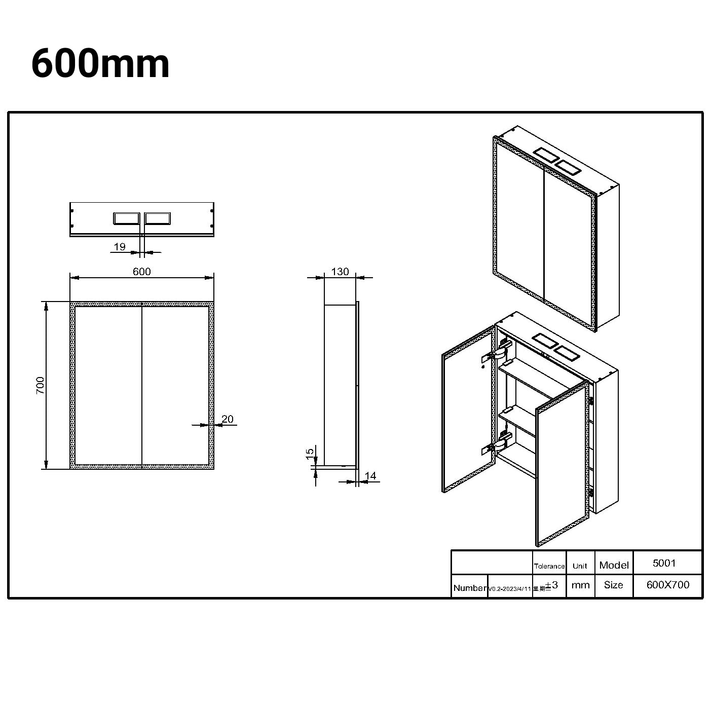 Prospr Wall Hung Straight Edge LED Mirror Cabinet