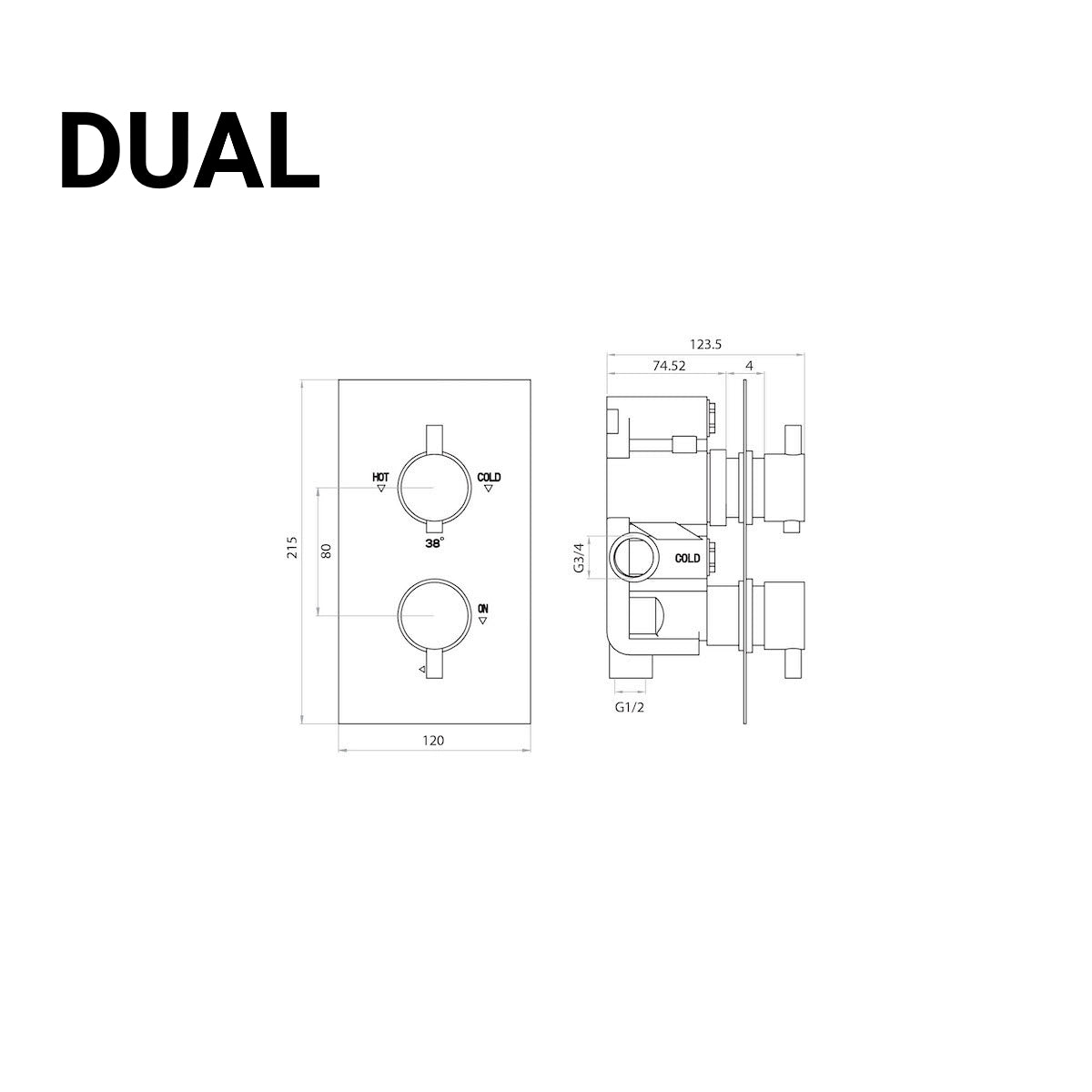 Chrome Oval Handle Thermostatic Concealed Shower Valve