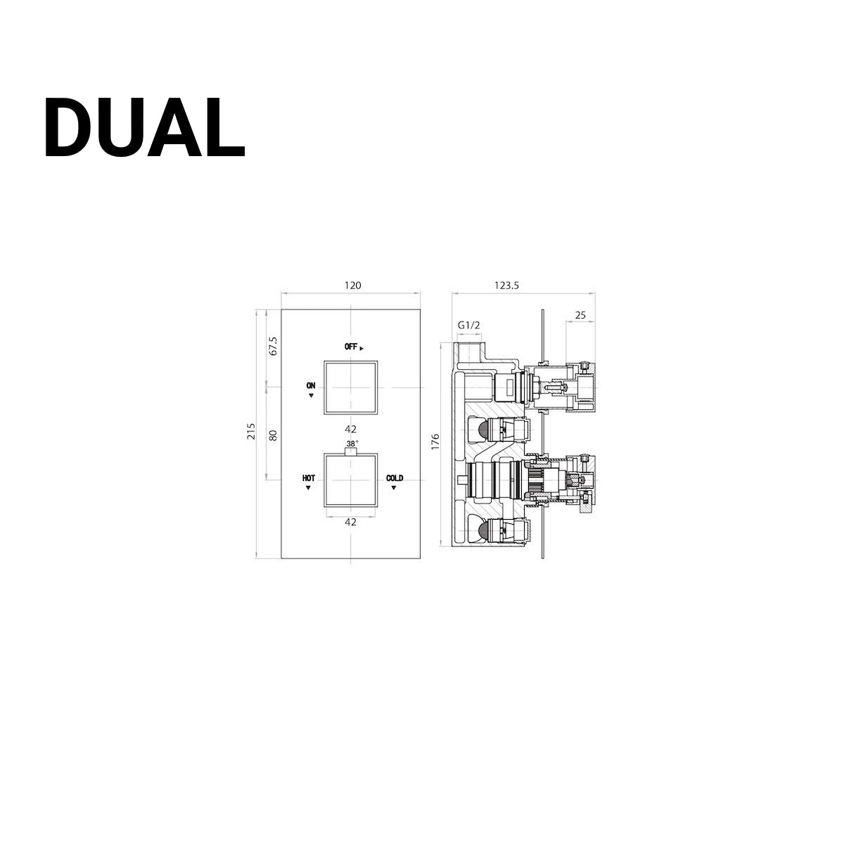 Chrome Square Handle Thermostatic Concealed Shower Valve