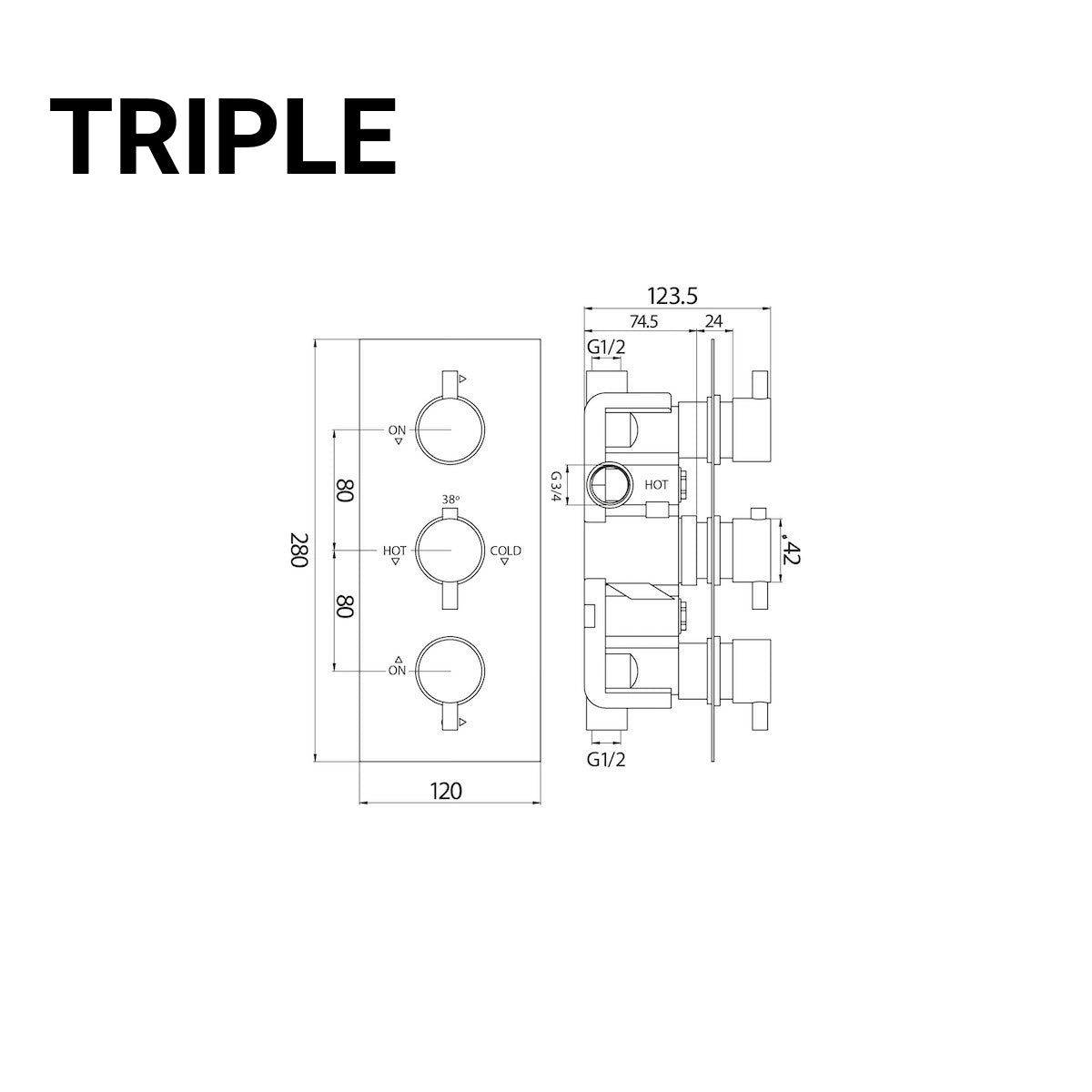 Chrome Oval Handle Thermostatic Concealed Shower Valve