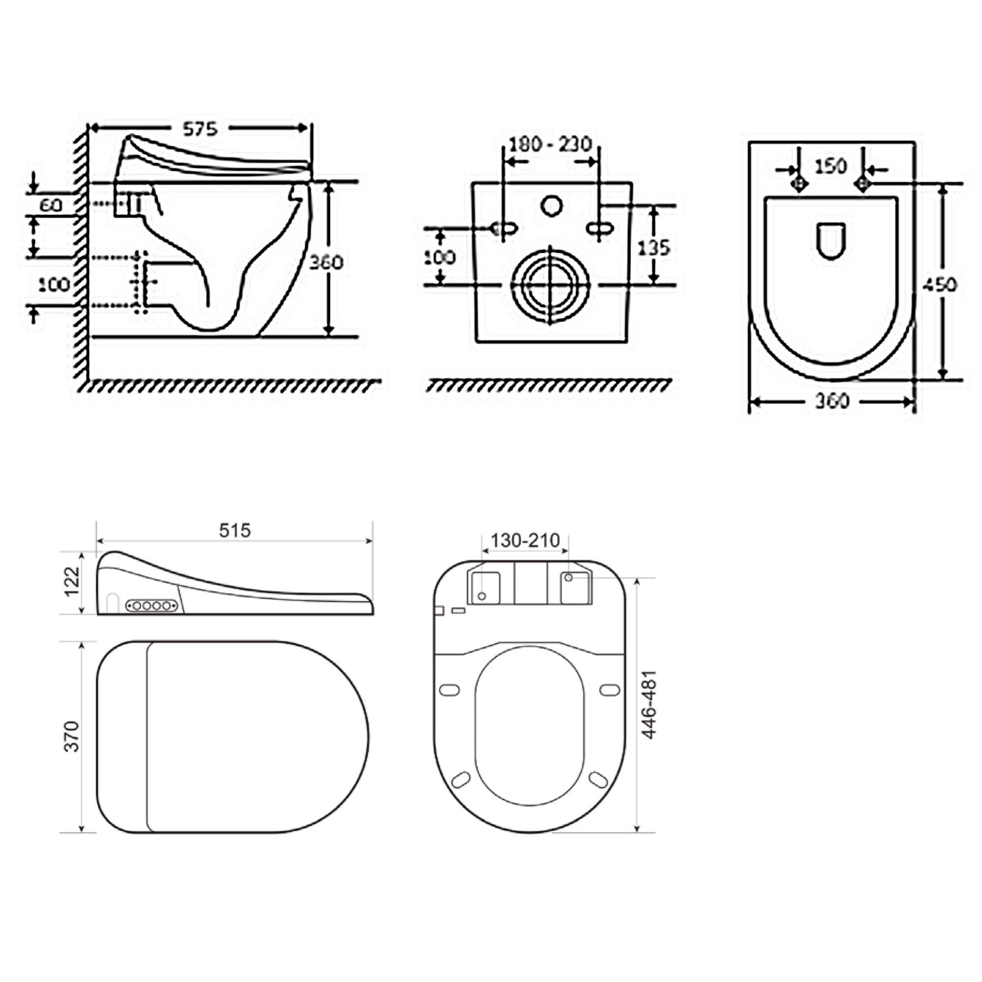 Giavani Wall Hung Rimless Electric Smart Toilet & Bidet