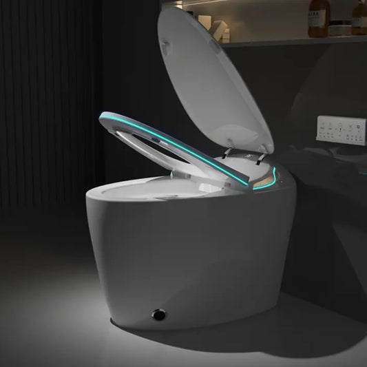 The Ishikari Futuristic Japanese Smart Toilet showing the automatic lid and seat lifting for easy hassle-free use
