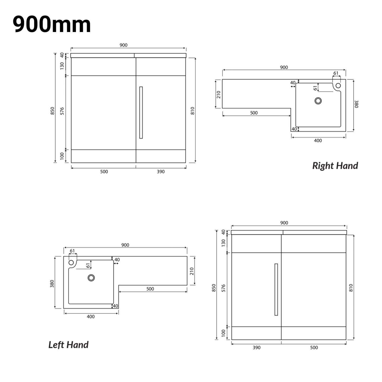 Lili L Shape Basin Sink Vanity Unit & WC Unit Furniture Set