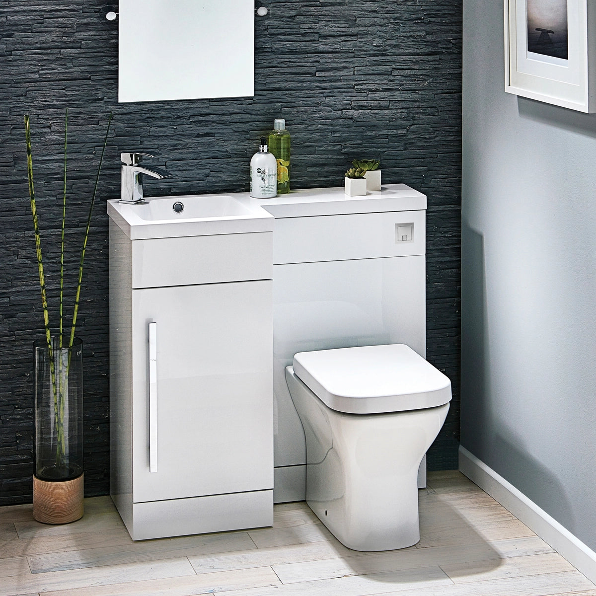 Lili L Shape Basin Sink Vanity Unit & WC Unit Furniture Set