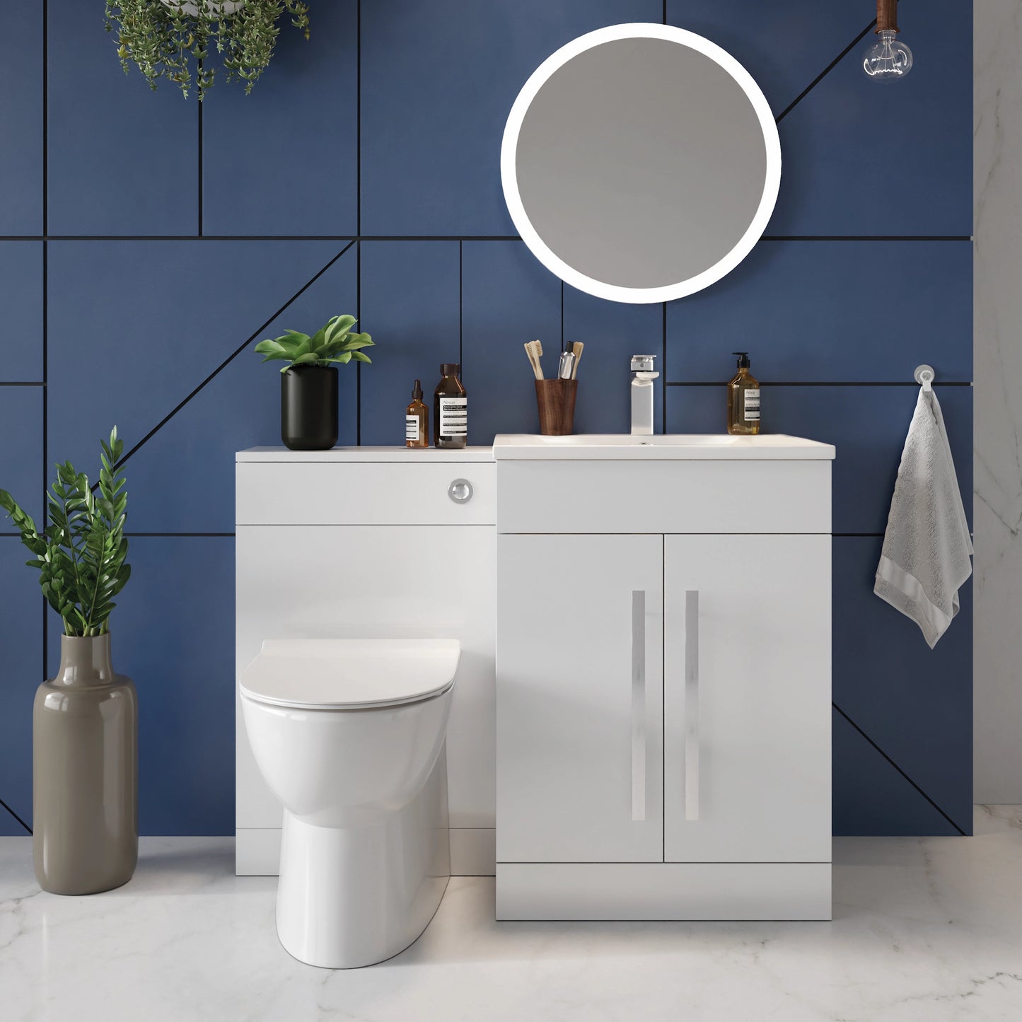 Lili L Shape Basin Sink Vanity Unit & WC Unit Furniture Set