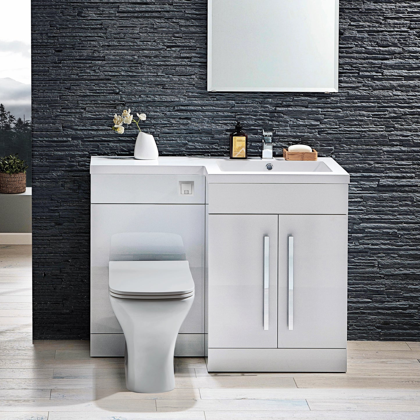 Lili L Shape Basin Sink Vanity Unit & WC Unit Furniture Set