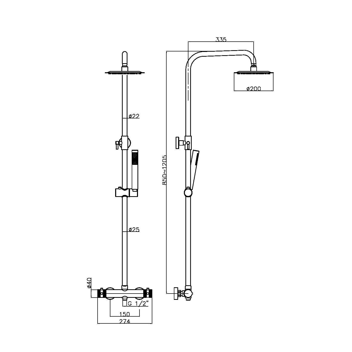 Core Round Rigid Riser Shower
