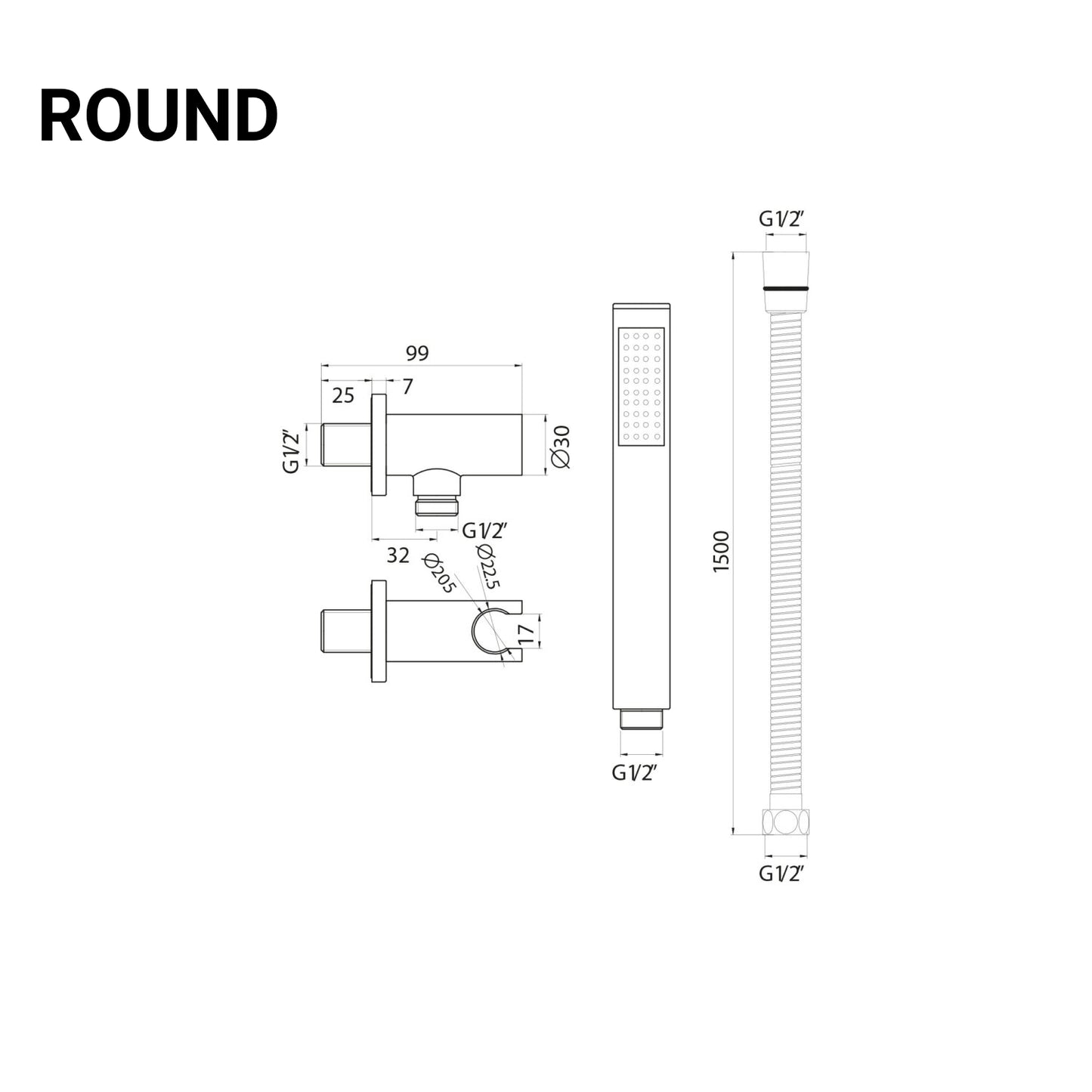 Shower Outlet, Hose and Head Set