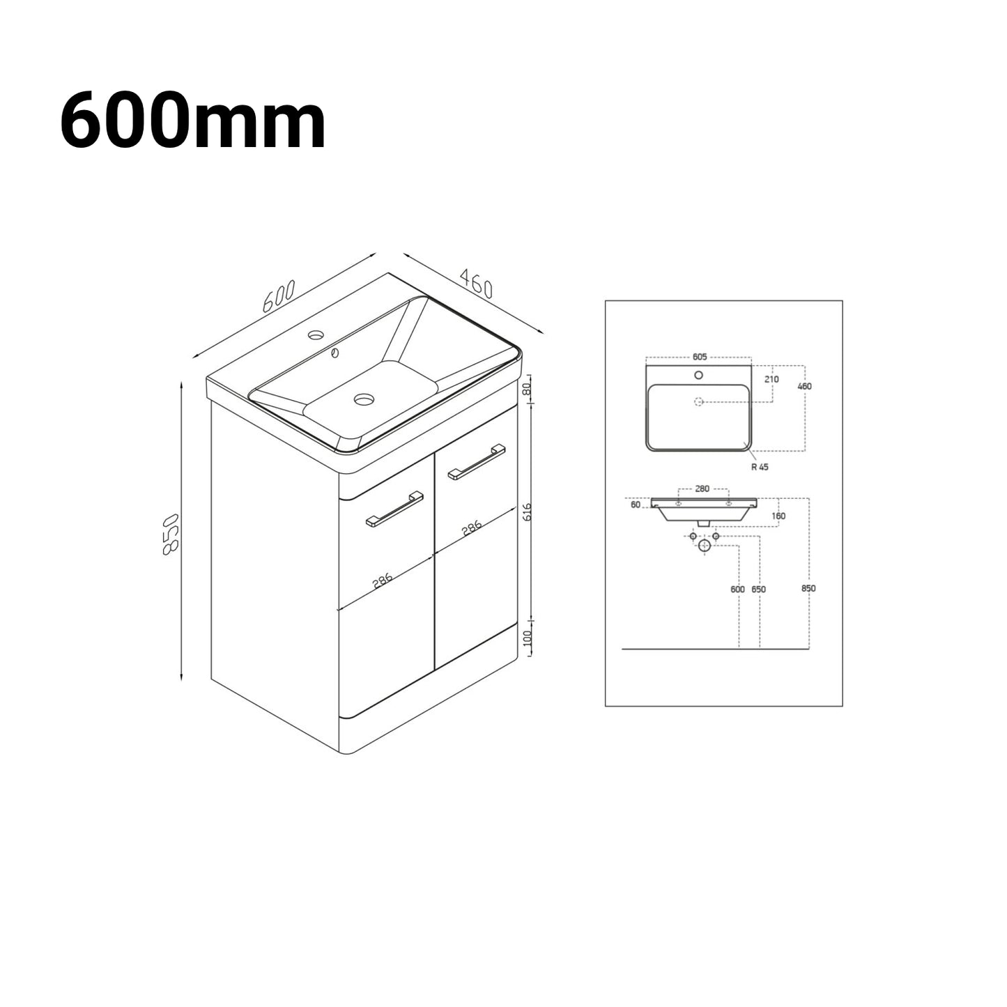 Rossini Floor Standing Basin Sink Vanity Unit