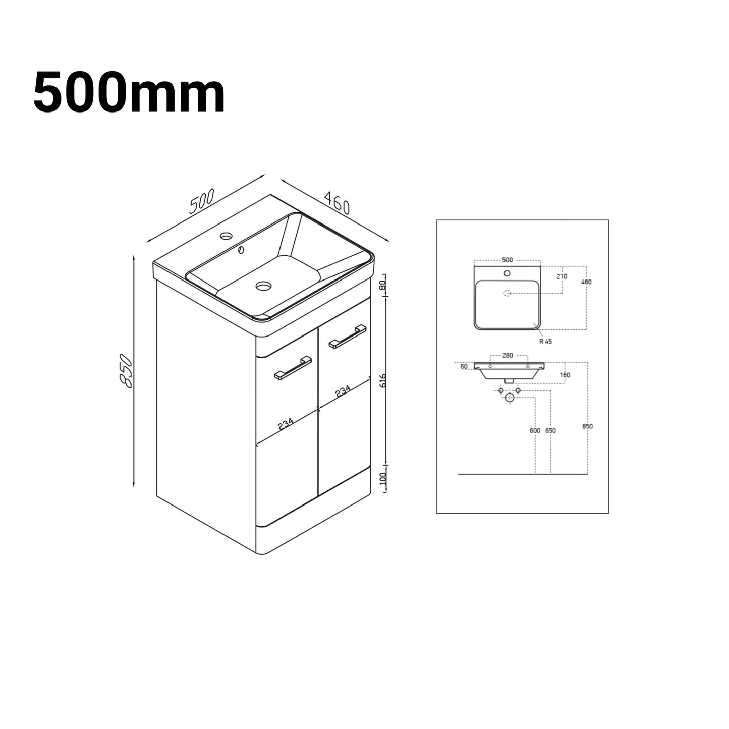 Rossini Floor Standing Basin Sink Vanity Unit