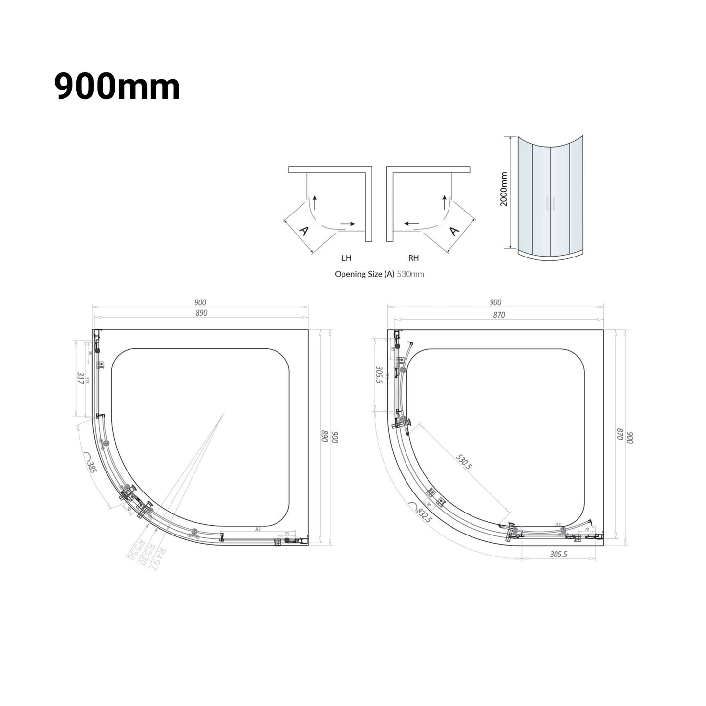 S6 Quadrant Black Double Door Shower Enclosure