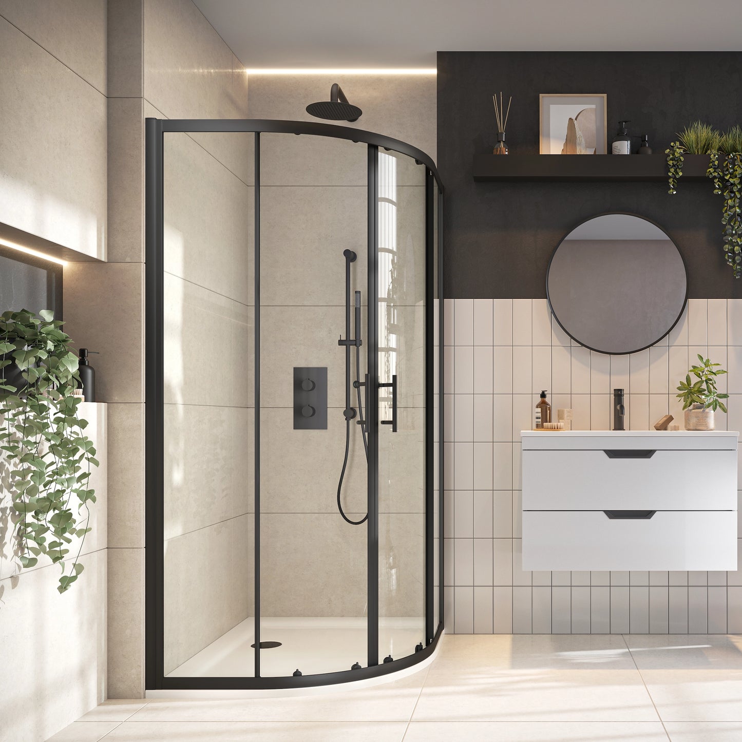 S6 Quadrant Black Double Door Shower Enclosure
