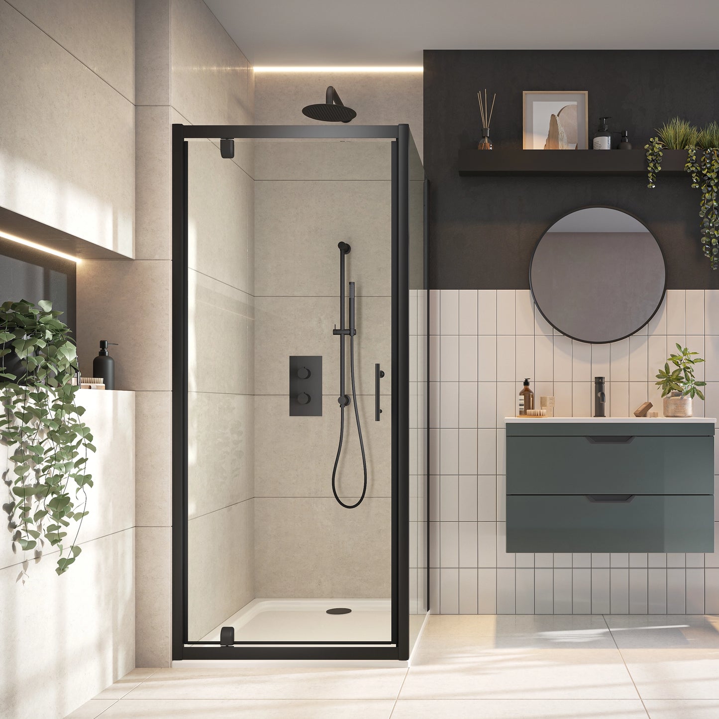 S6 Pivot Door Black Shower Door