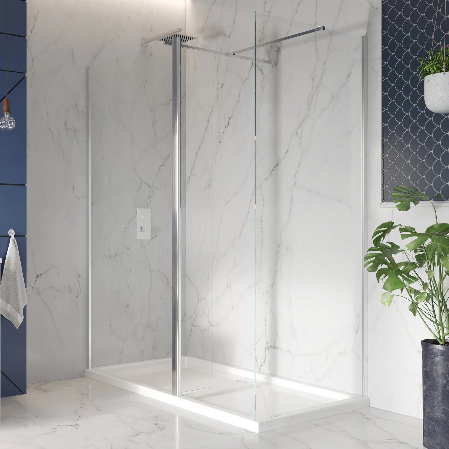 S8 Chrome Wet Room Panel with Flipper Panel