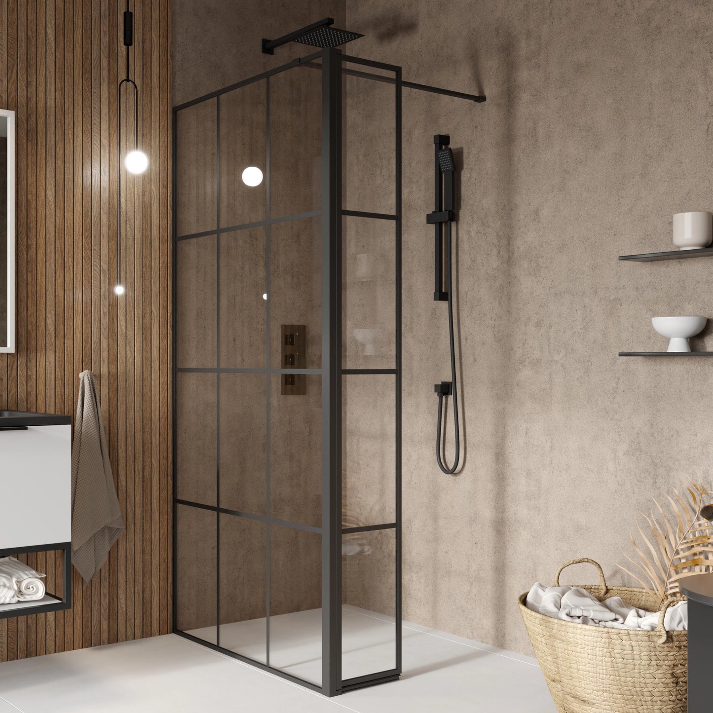 S8 Black Grid Wet Room Panel