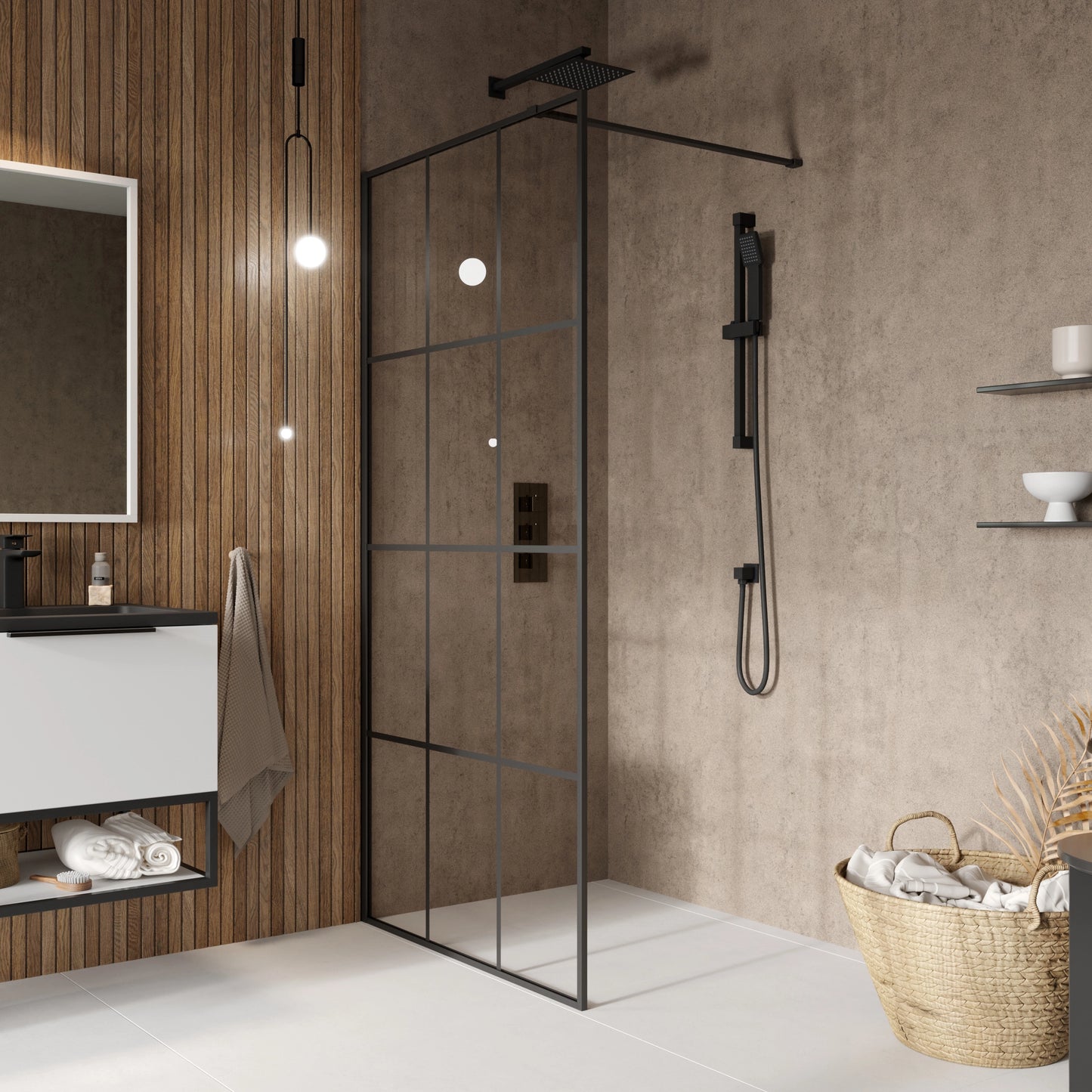 S8 Black Grid Wet Room Panel