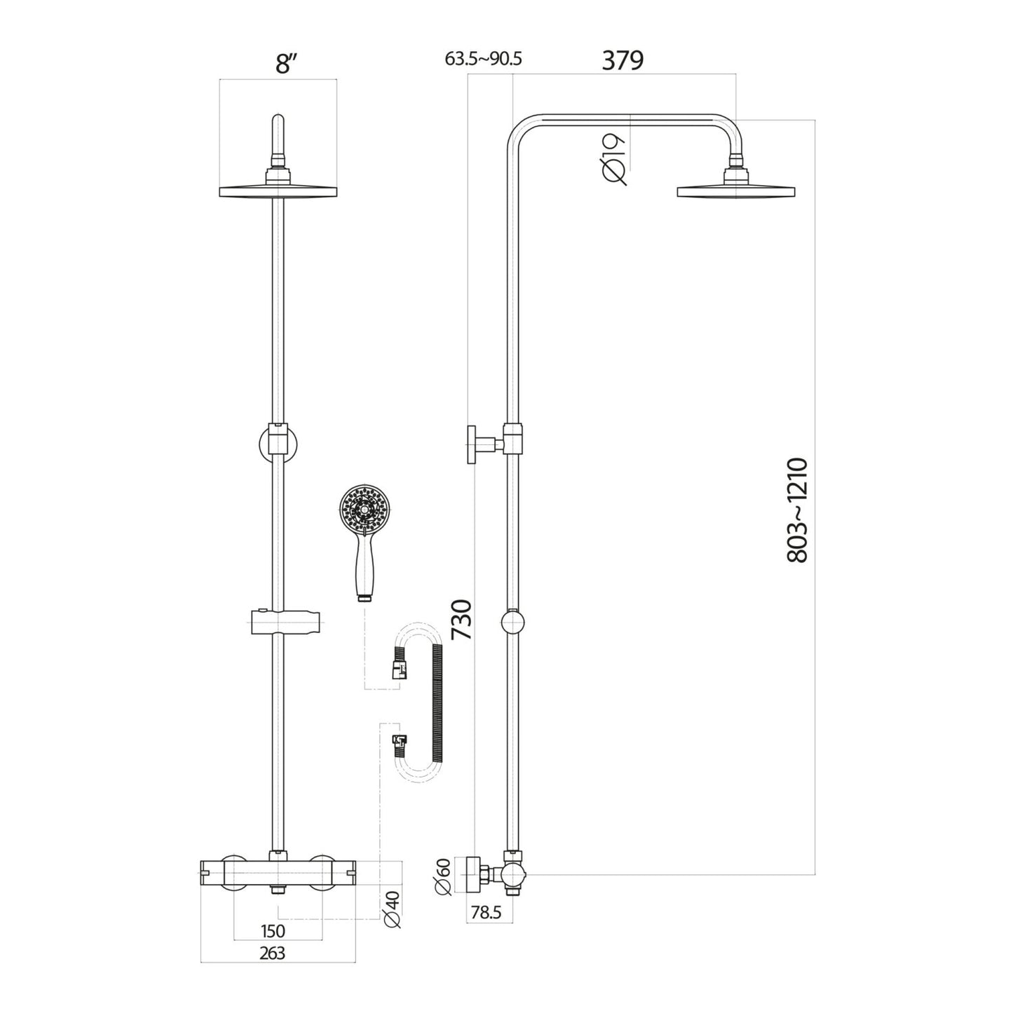 Middleton Round Rigid Riser Shower