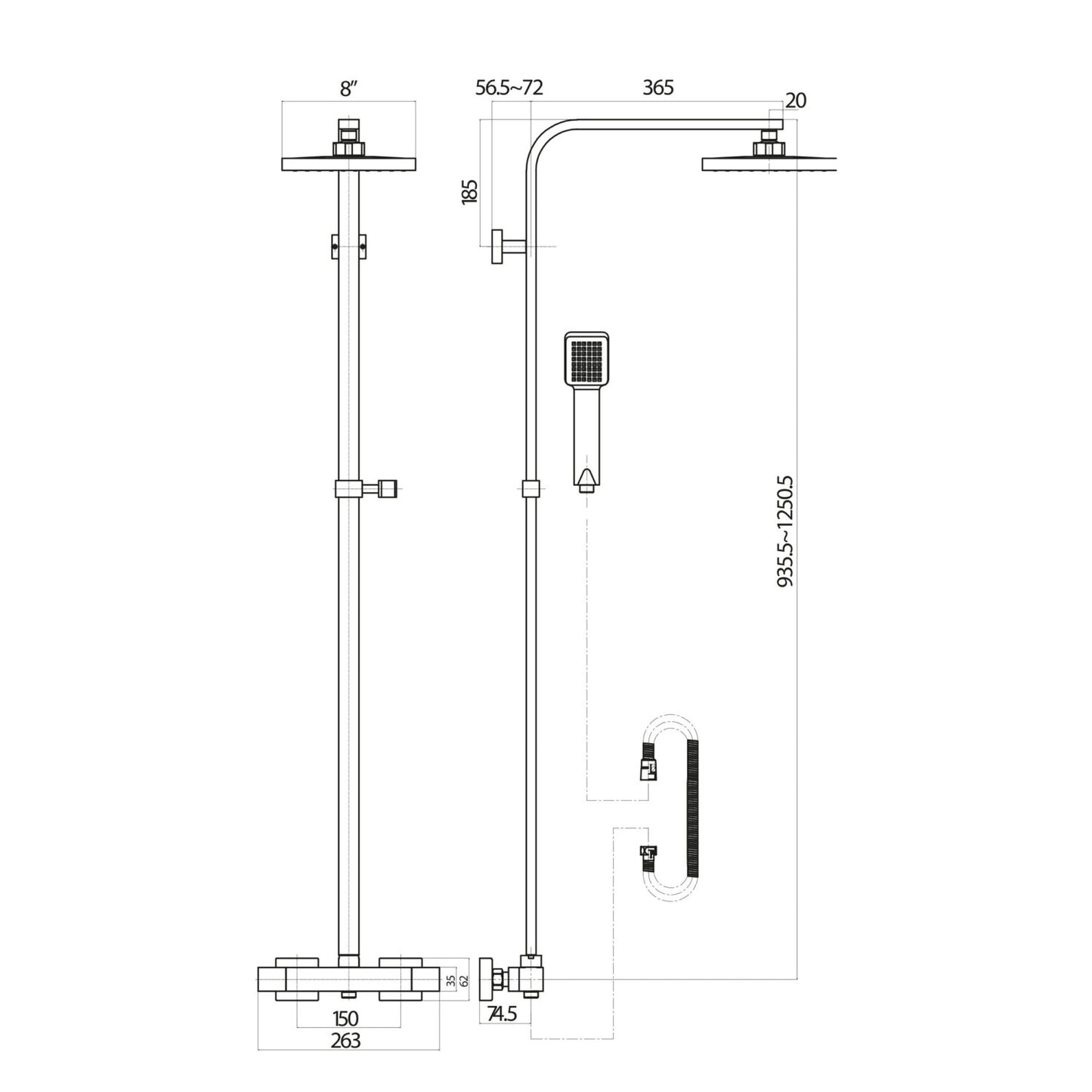 Lunar Square Rigid Riser Shower