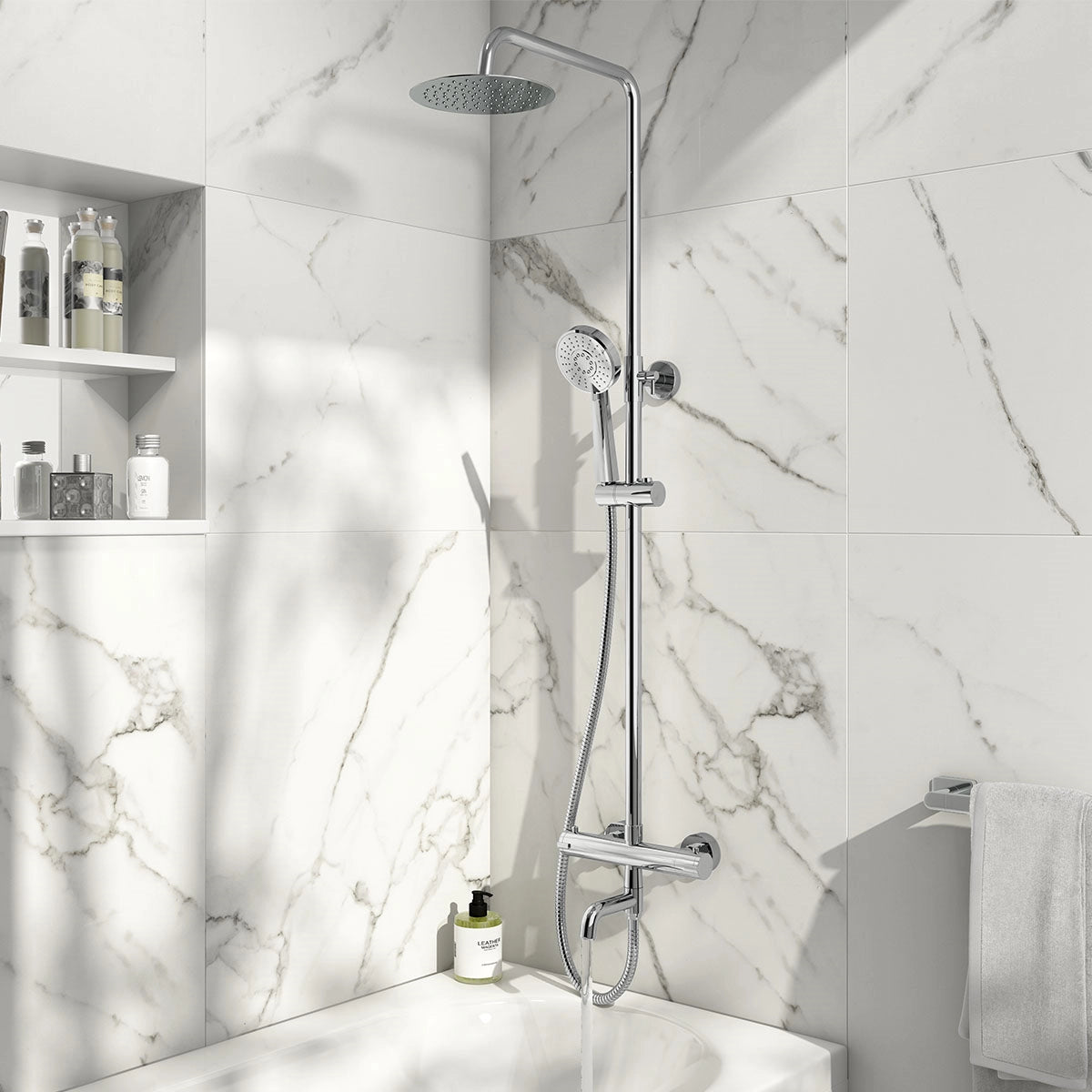 Solar Chrome Round Rigid Riser Shower with Bath Filler