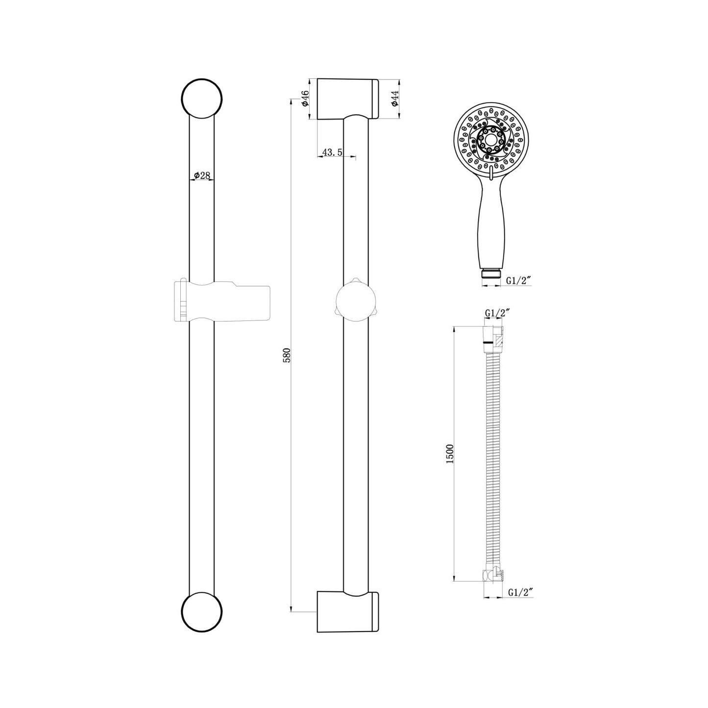 Round Shower Riser Rail Kit