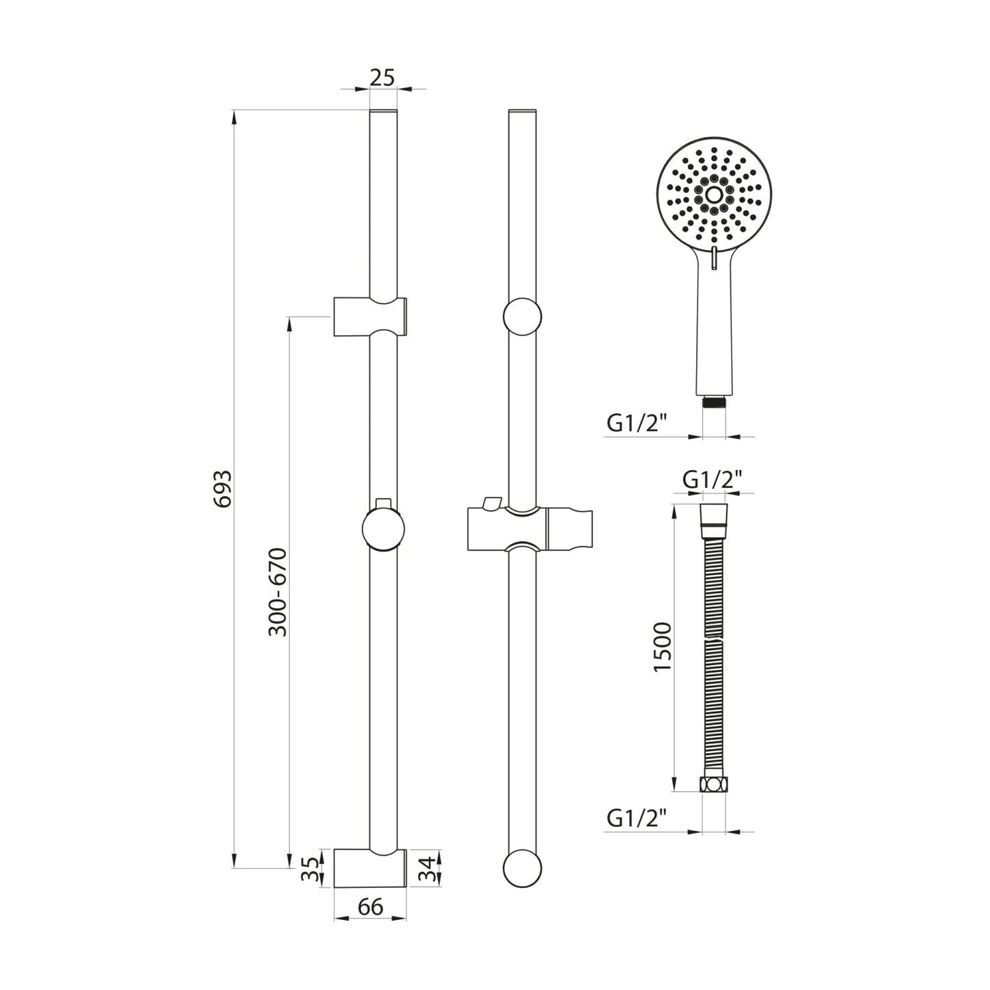 Middleton Shower Riser Rail Kit