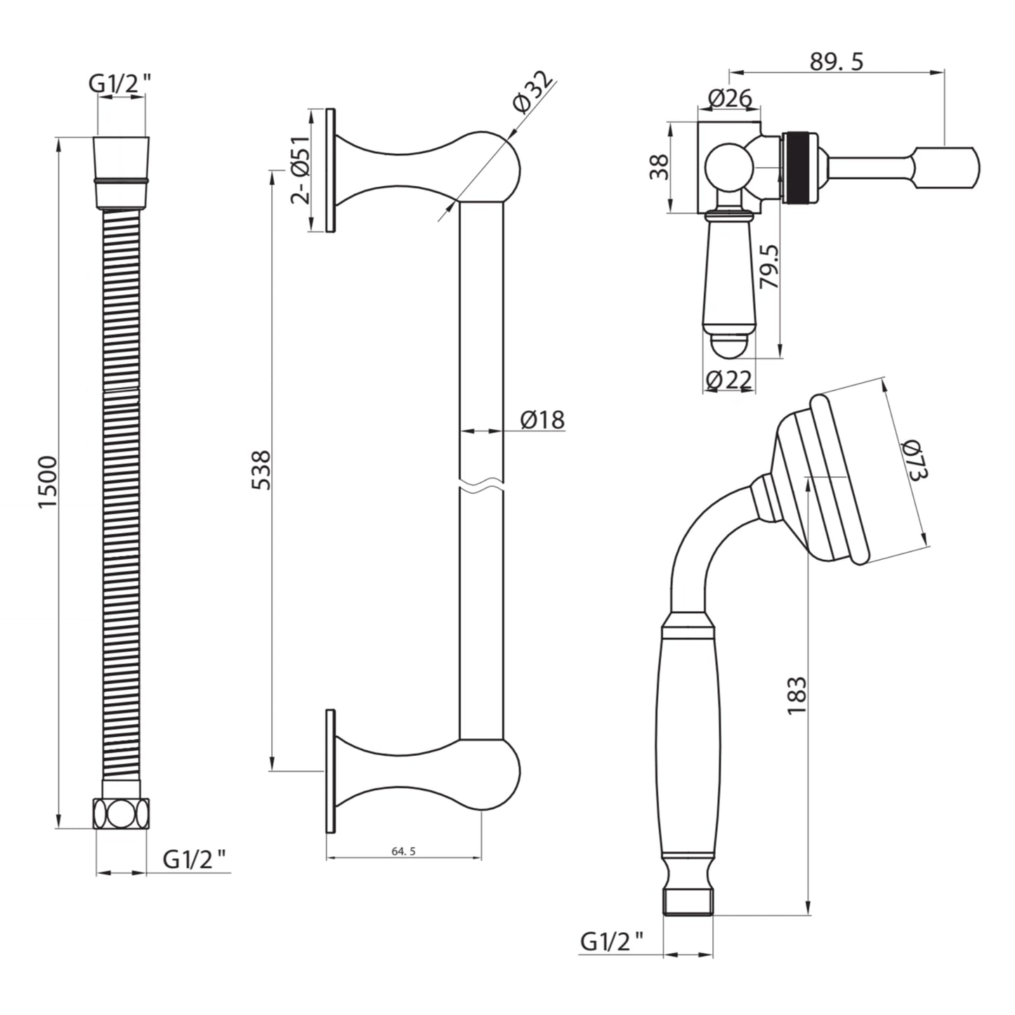 Traditional Shower Riser Rail Kit