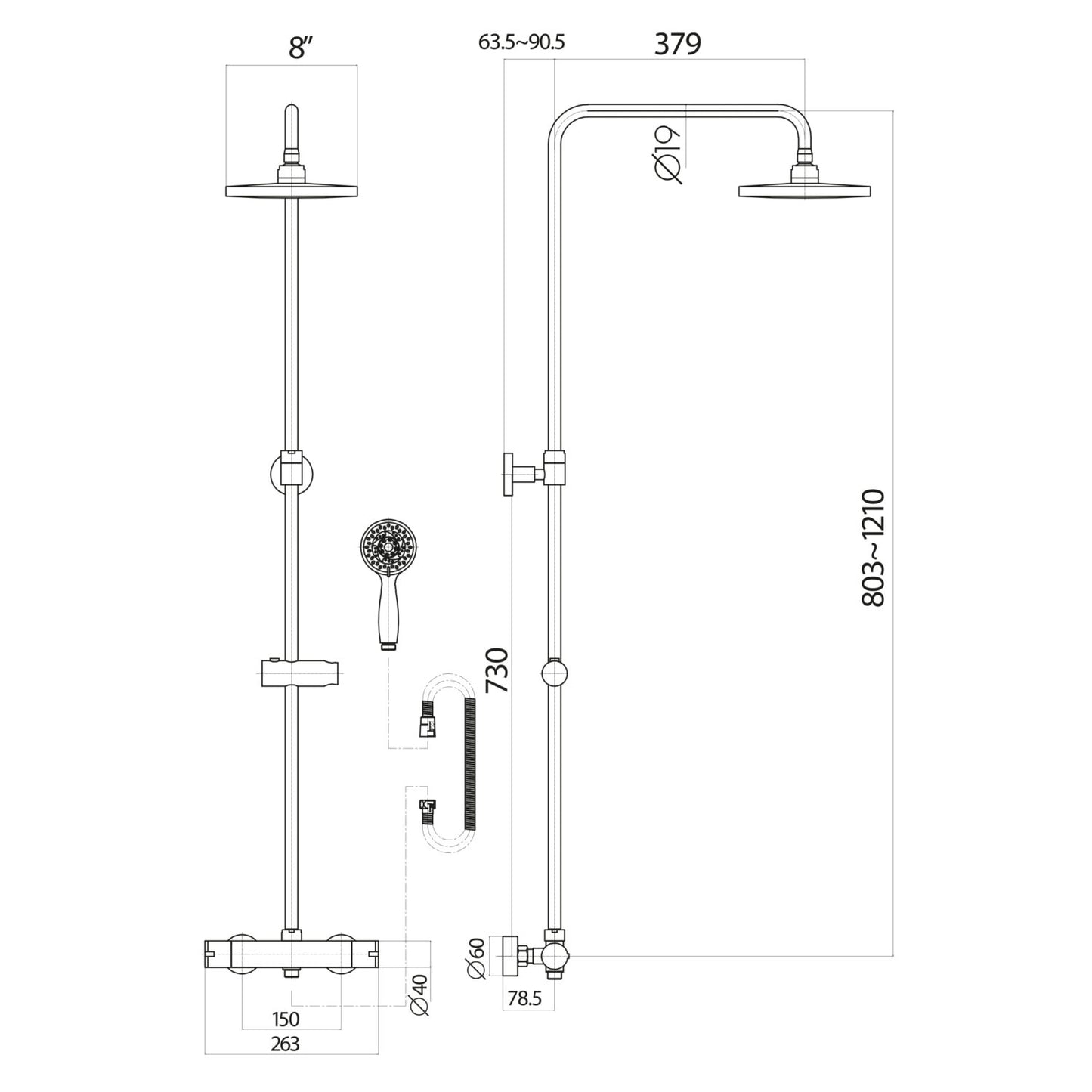Serena Chrome Round Cool Touch Rigid Riser Shower