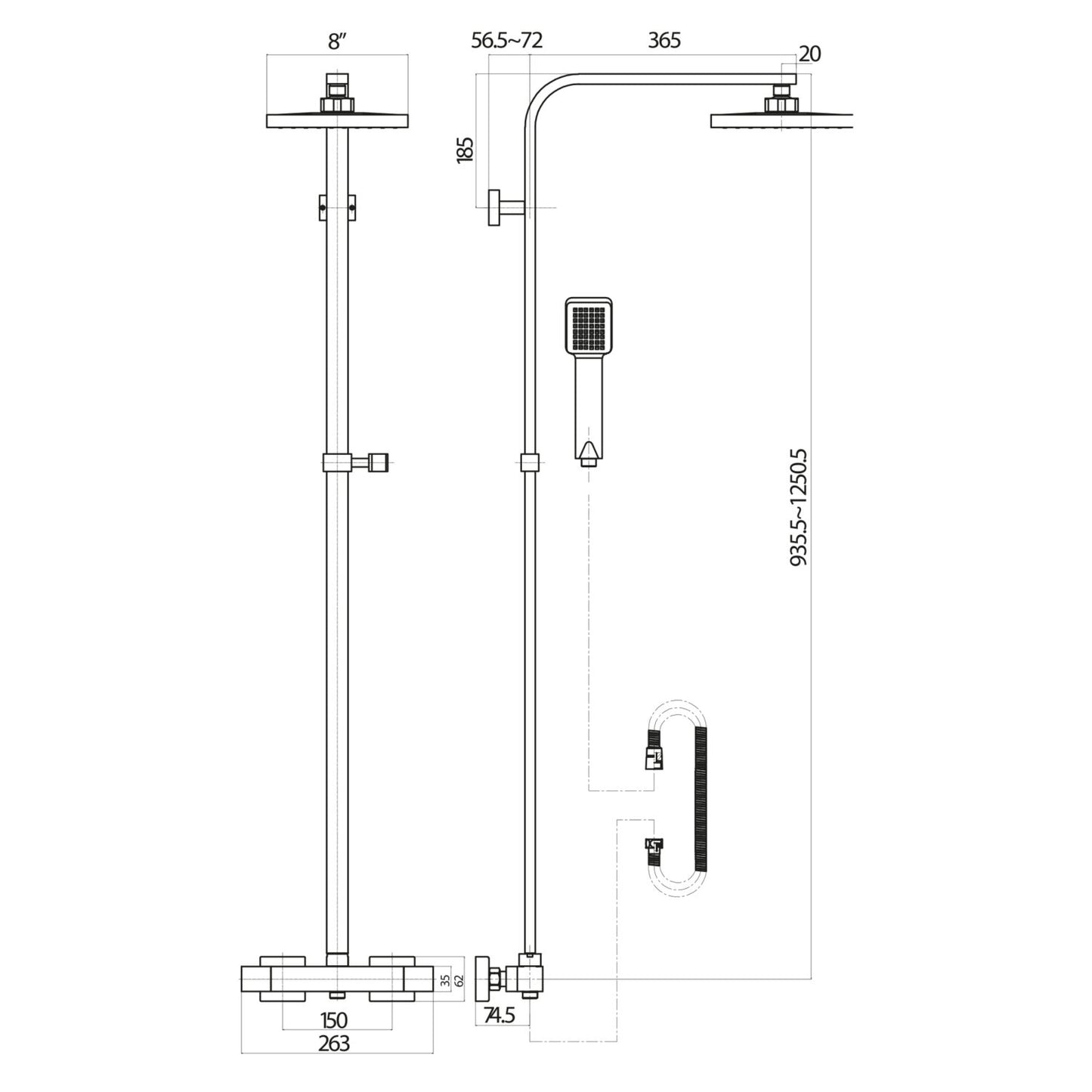 Elliot Square Rigid Riser Shower