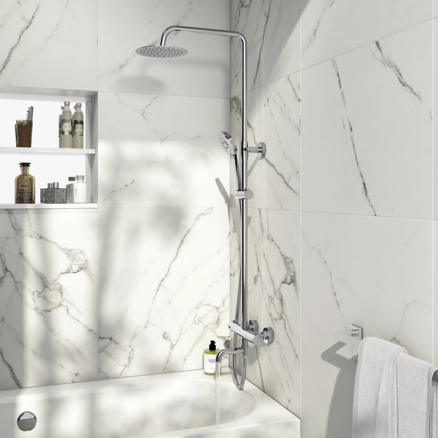 Solar Chrome Round Rigid Riser Shower with Bath Filler