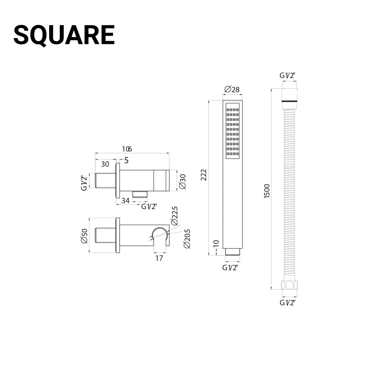 Shower Outlet, Hose and Head Set