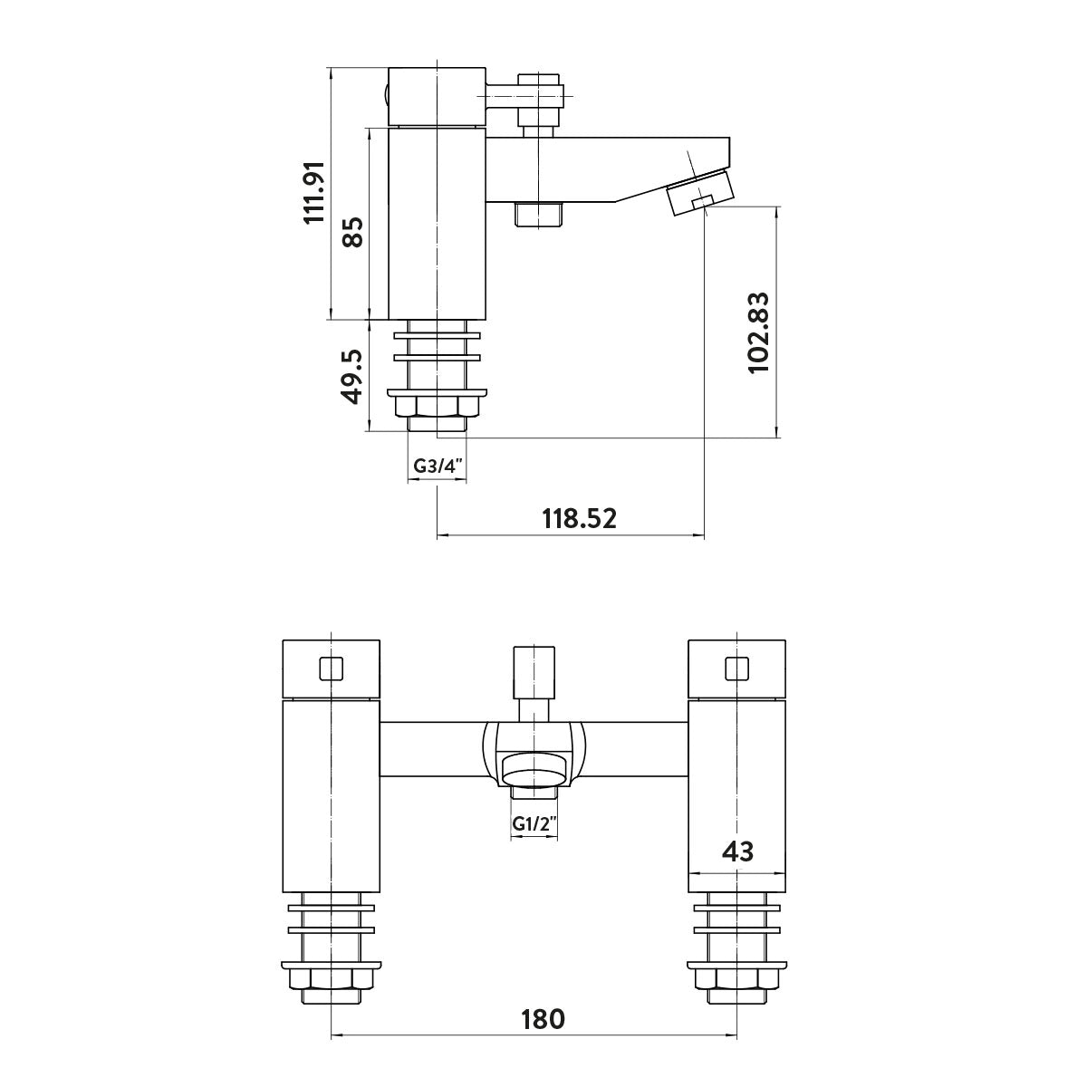 Forme Bath Shower Mixer Tap with Shower Kit and Wall bracket