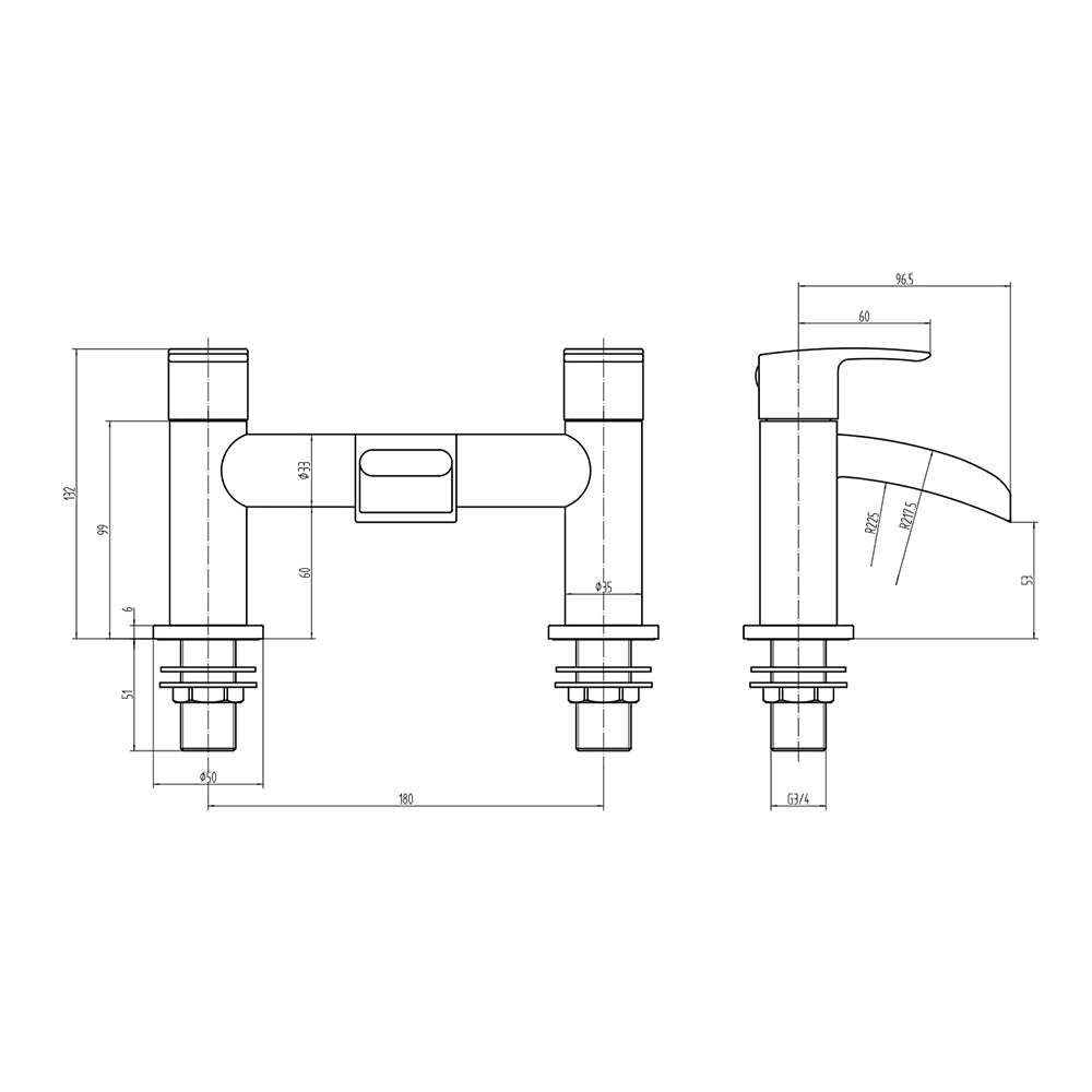 Monument Bath Shower Mixer Tap with Shower Kit and Wall bracket