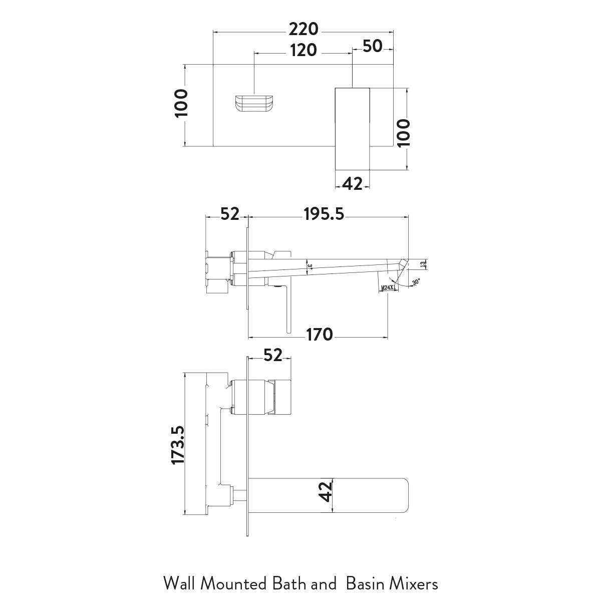 Muro Wall Mounted Bath Mixer Tap