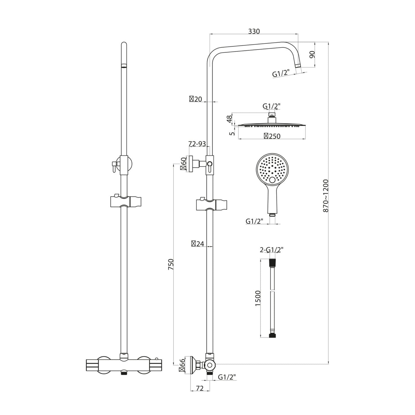 Messi Chrome Round Cool Touch Rigid Riser Shower