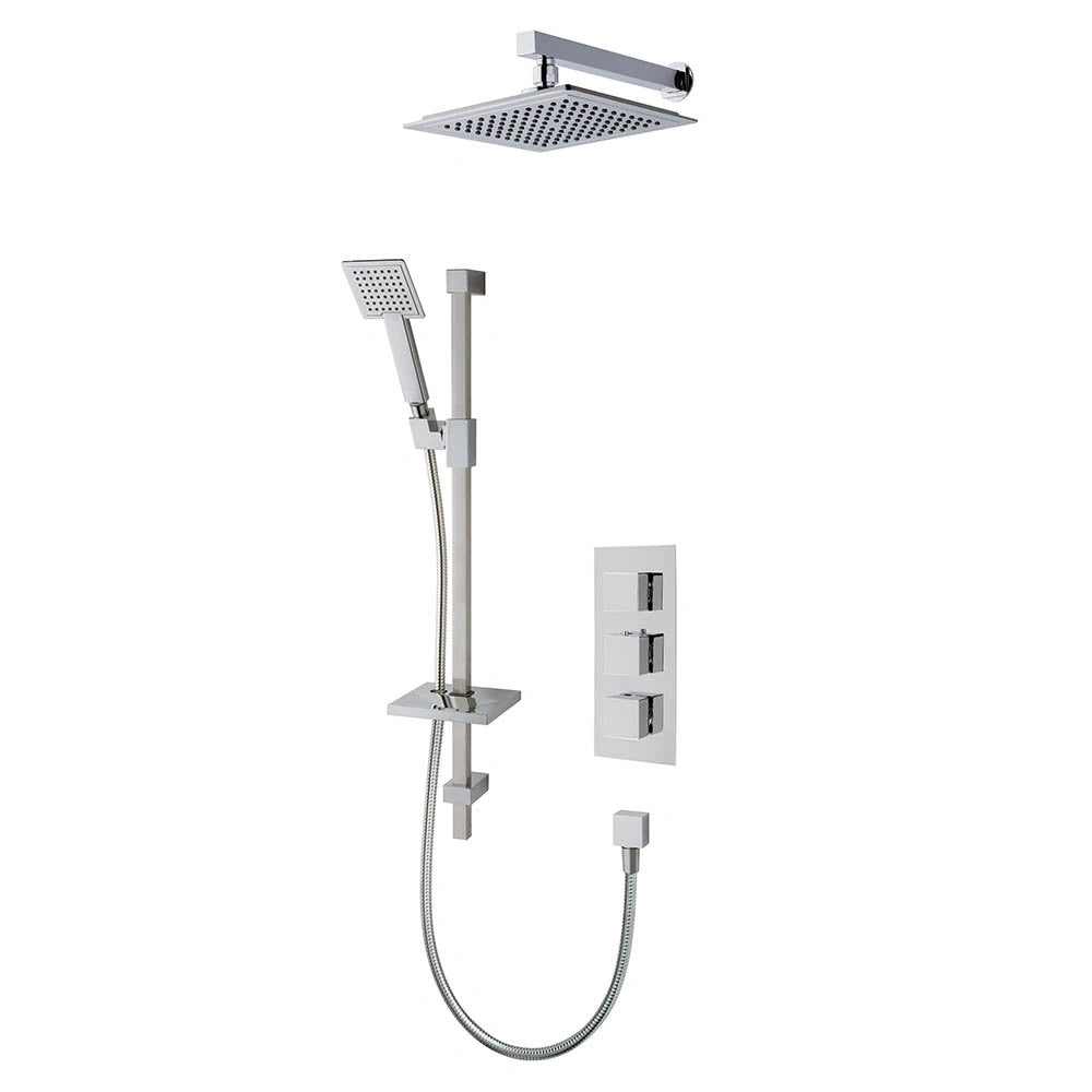 MX Atmos Square 2 Way Thermostatic Concentric Mixer Valve with Riser Rail & Overhead