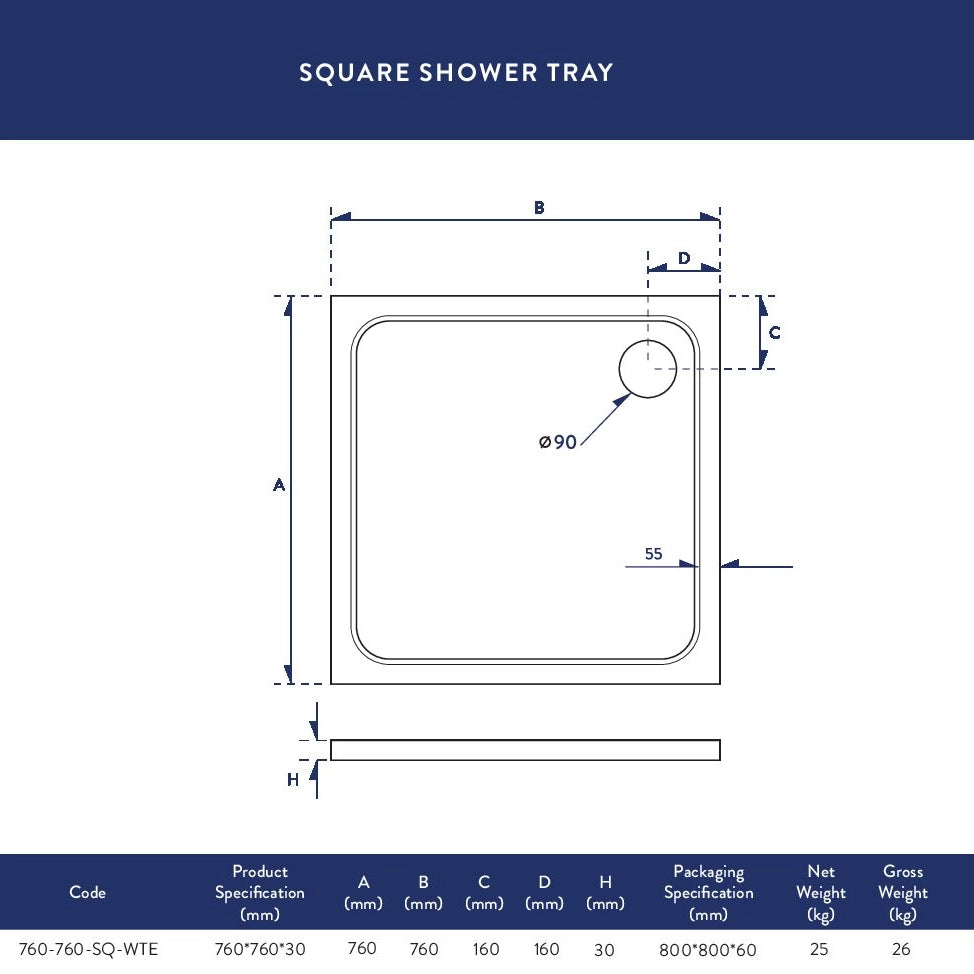 Shires White Square Low Profile Shower Tray