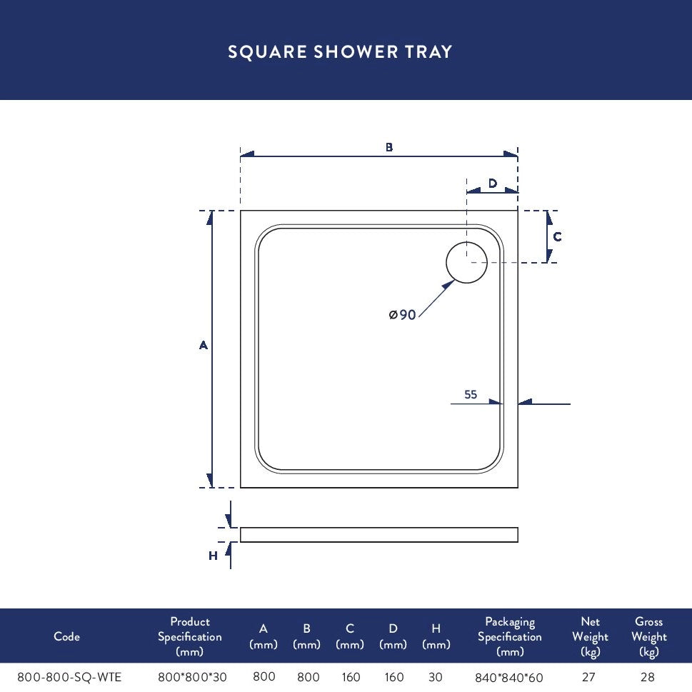 Shires White Square Low Profile Shower Tray