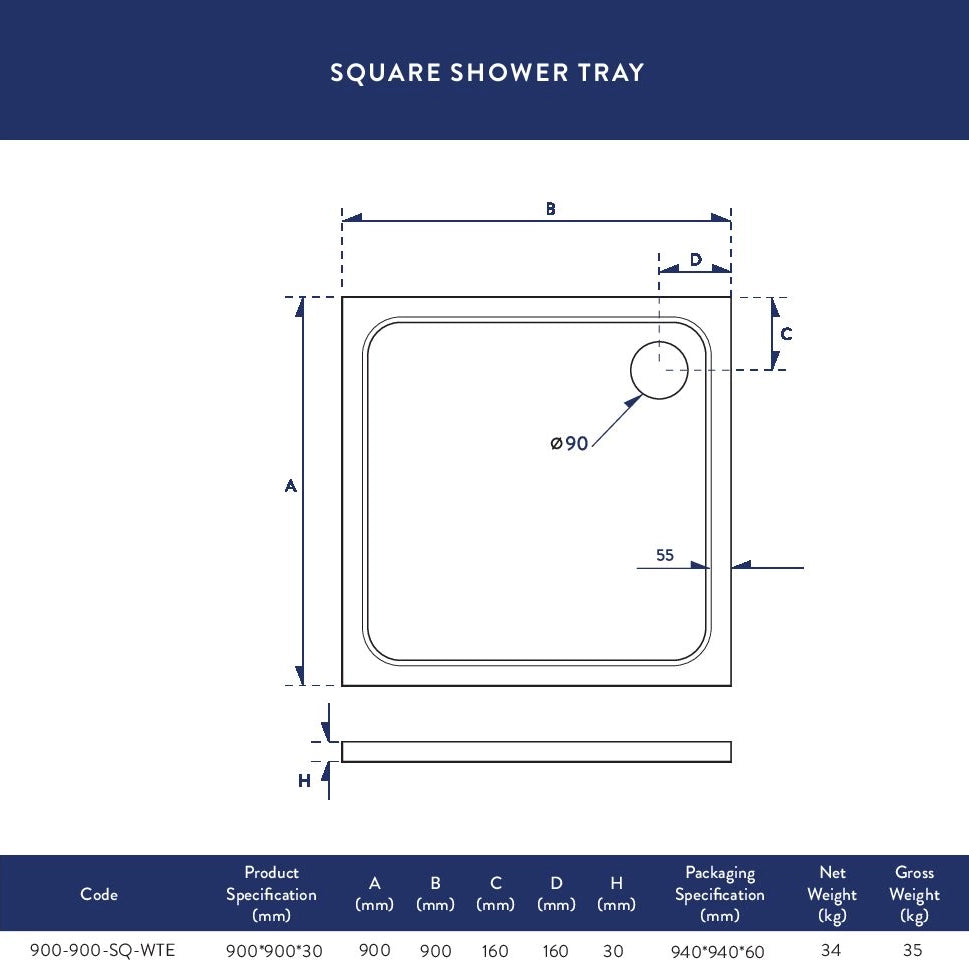 Shires White Square Low Profile Shower Tray