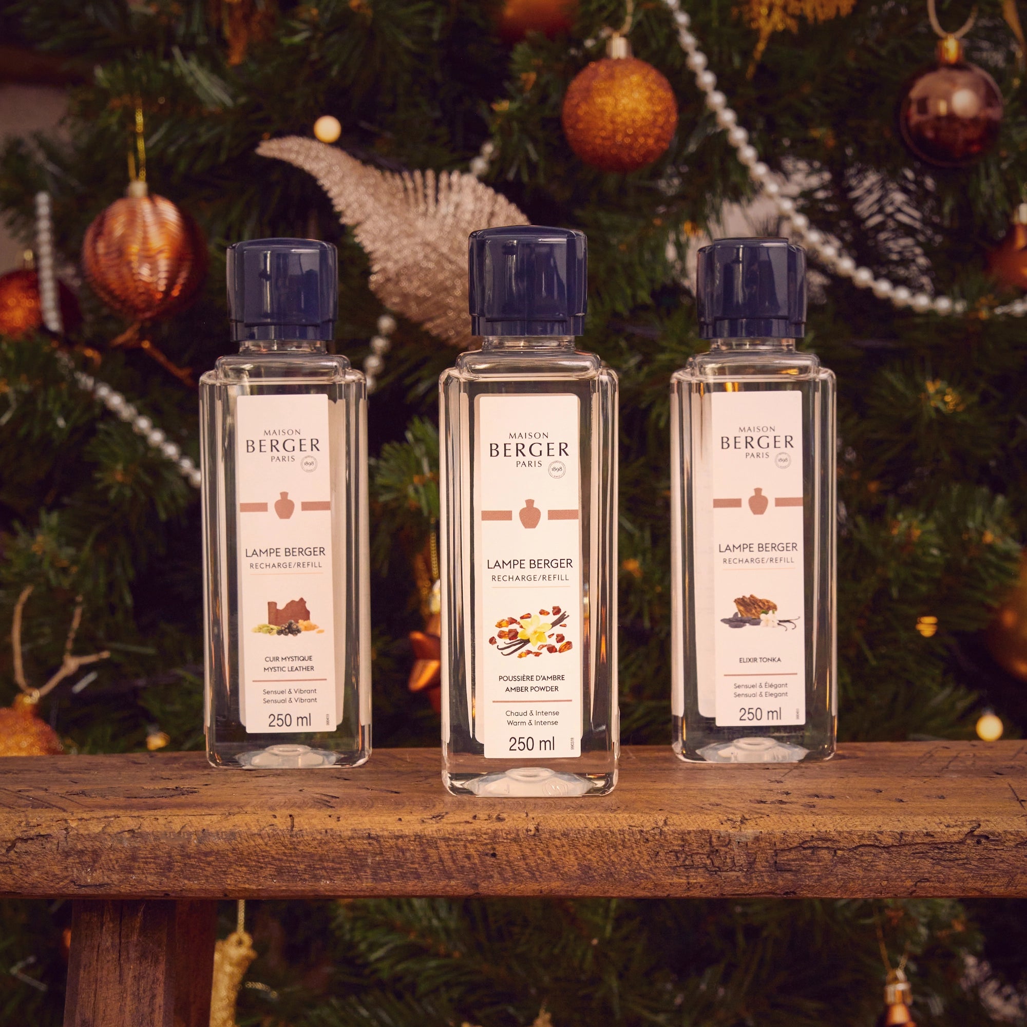 Amber Powder, Elixir Tonka and Mystic Leather Lampe Berger Refills