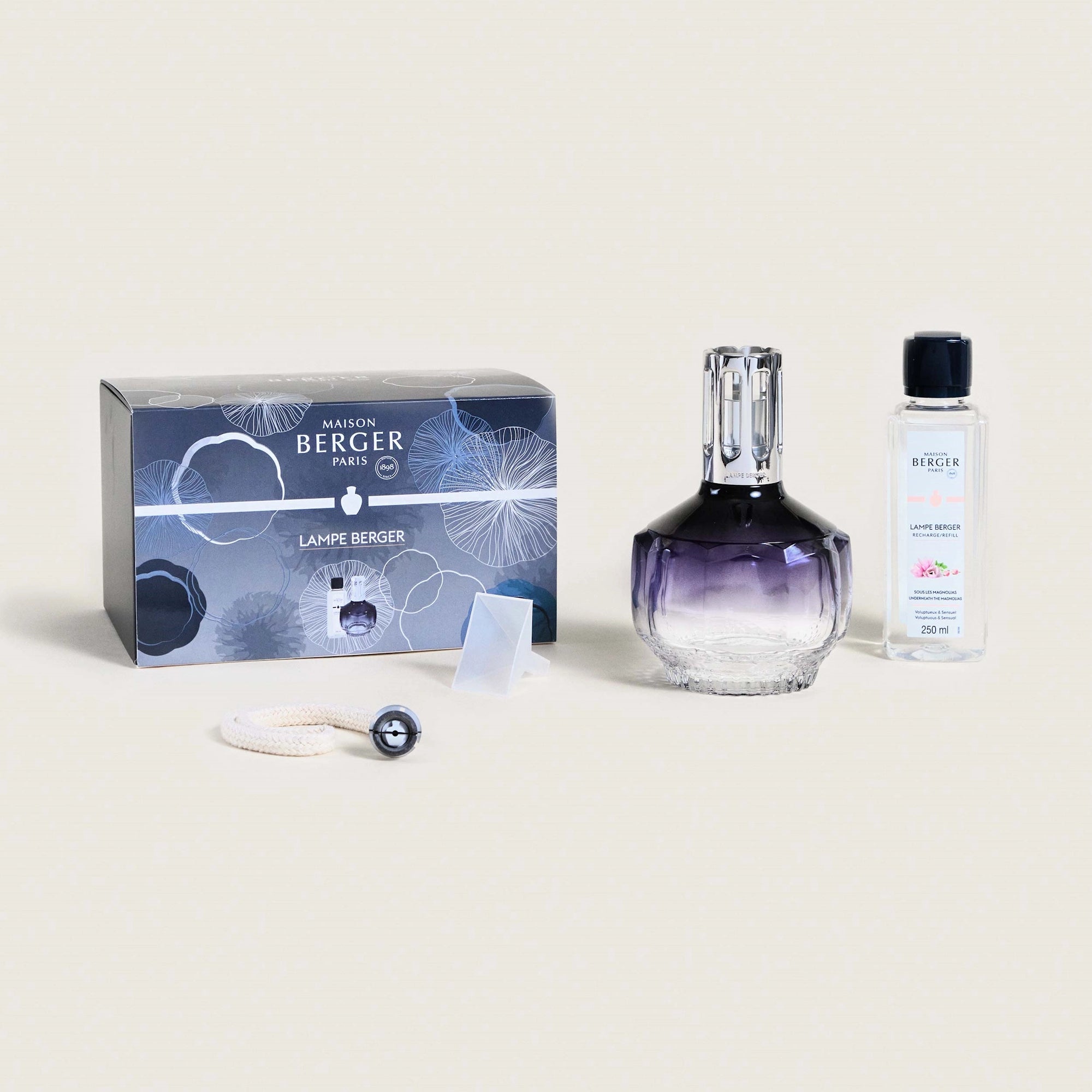 Midnight Blue Molecule Underneath the Magnolias Lamp Berger Gift Set