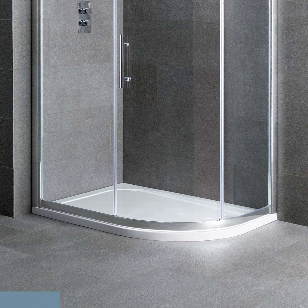 Volente White Offset Quadrant Low Profile Stone Resin Shower Tray