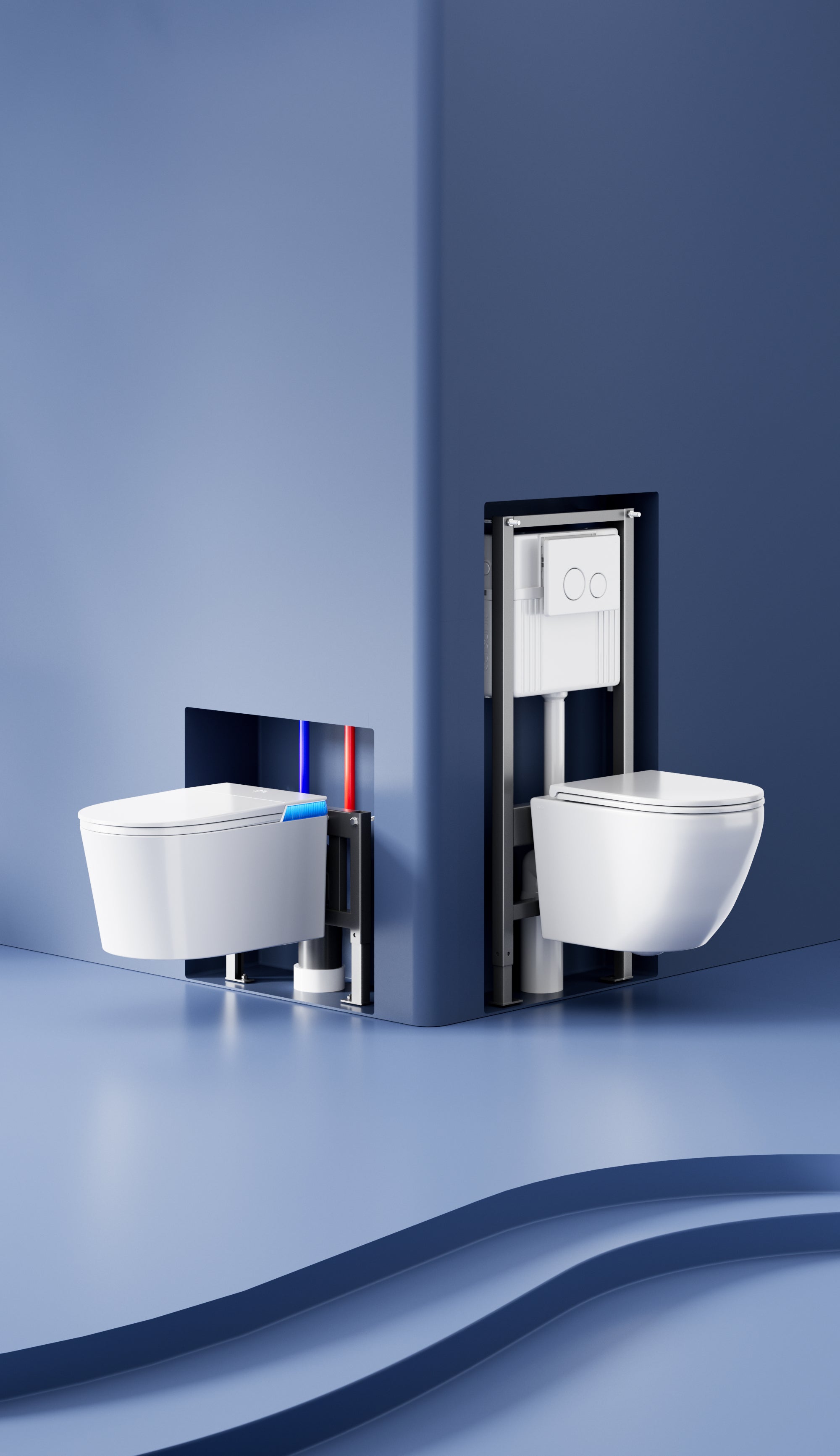 Aoi Shima Blue Stripe Japanese Style Smart Toilet & Bidet (Wall Hanging)