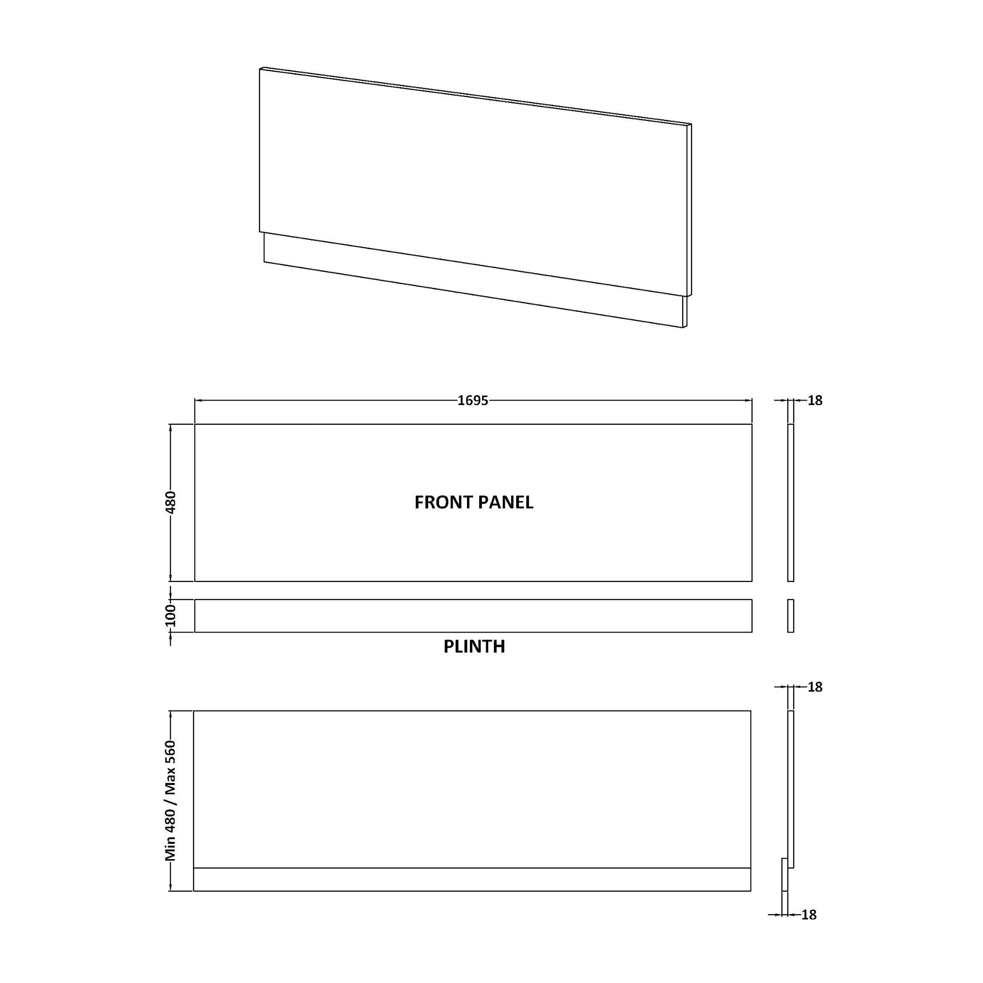 Nuie Waterproof White Gloss Shower Bath Front Panel