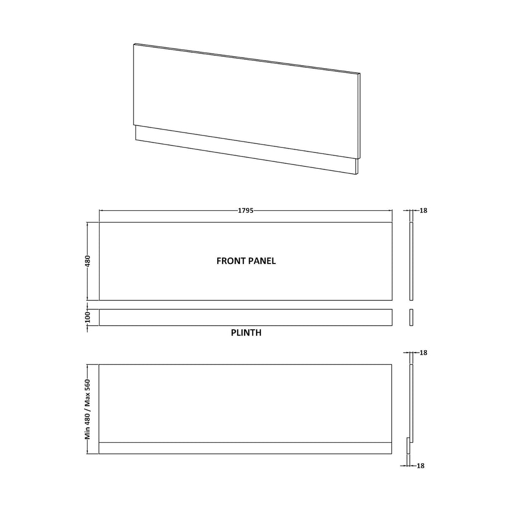Nuie Waterproof White Gloss Shower Bath Front Panel