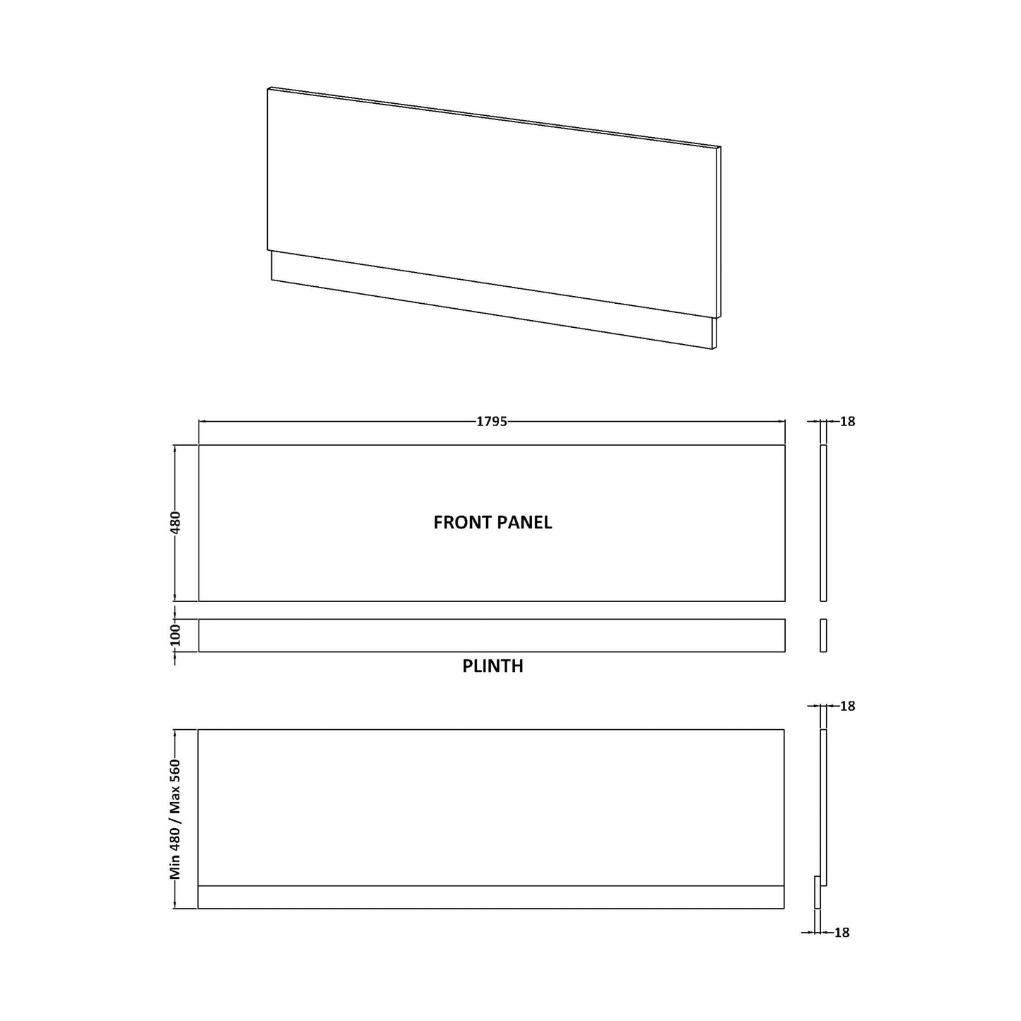 Nuie Waterproof White Gloss Shower Bath Front Panel